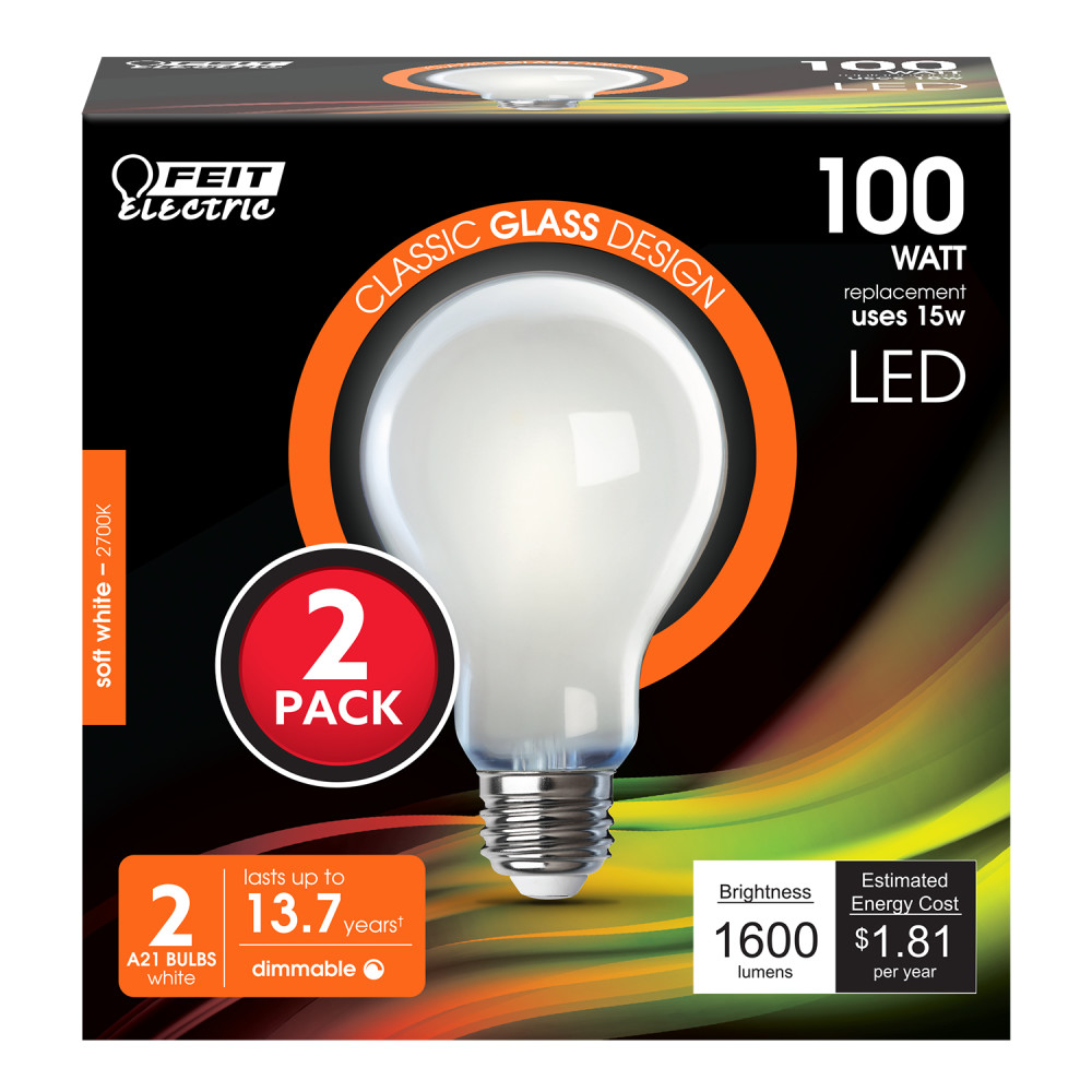 Feit Electric 100W A21 2700K Enhance Filament LED Bulb 2pk - Flockneti