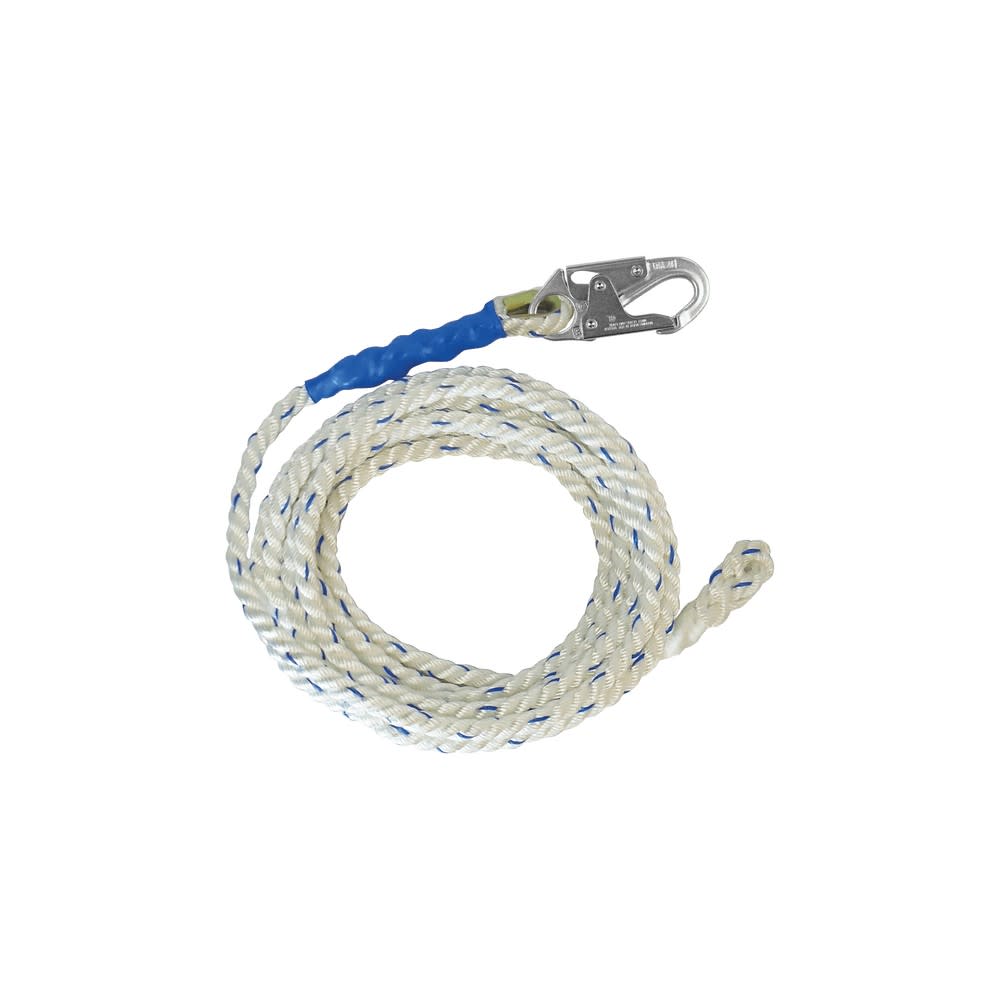 Falltech 50′ Premium Polyester Blend Vertical Lifeline with Hook - Flockneti