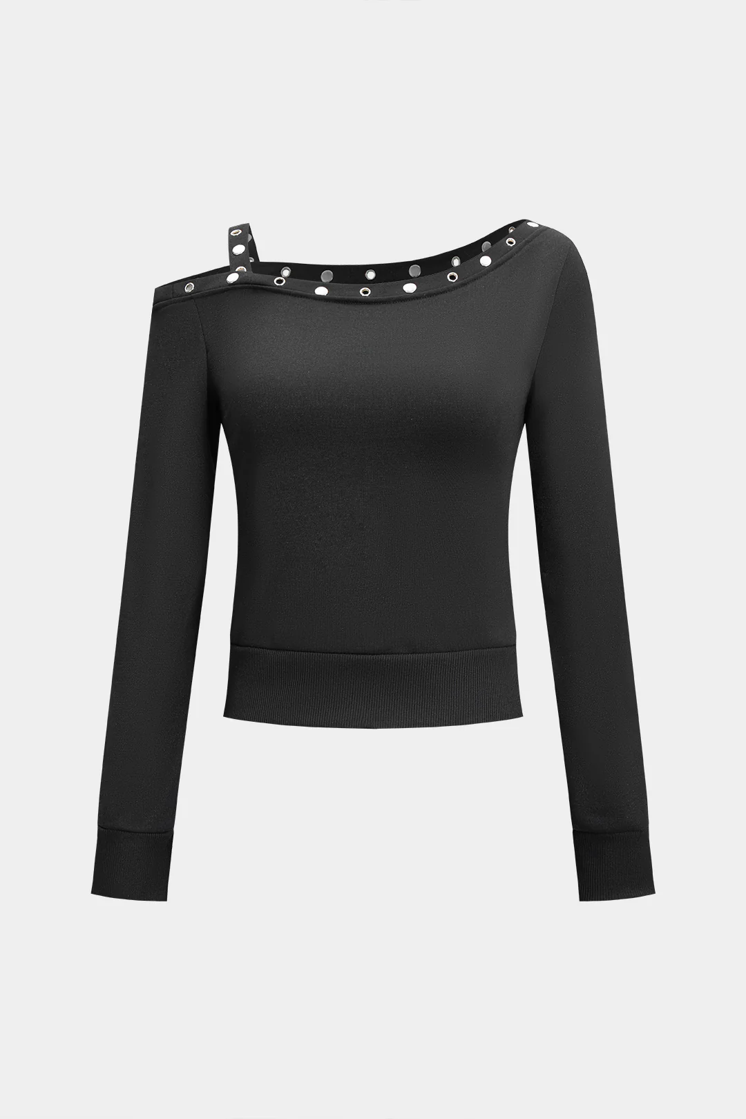 Studded Decor One Shoulder Sweatshirt - Flockneti