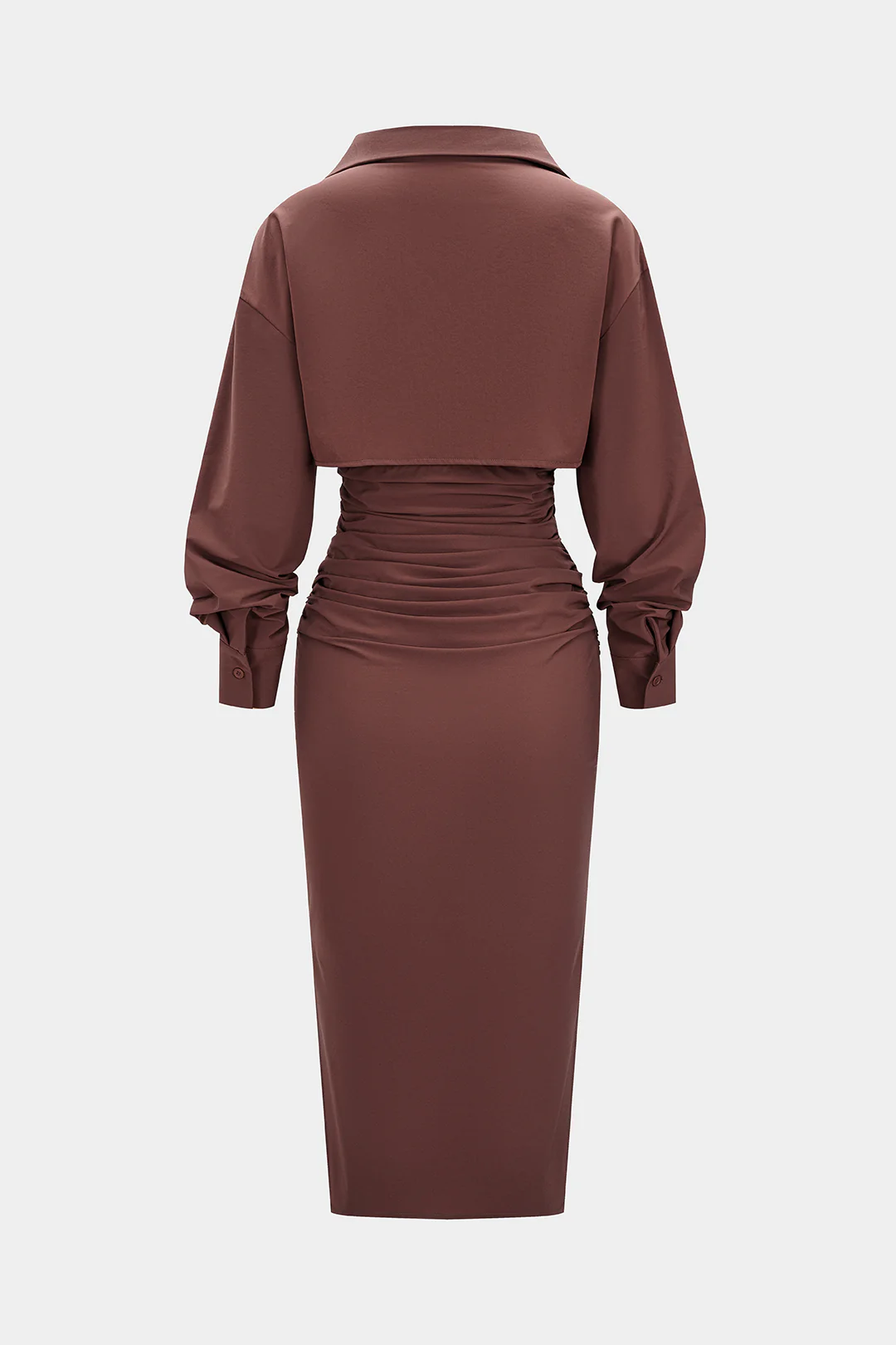 Solid Ruched Long Sleeve Midi Dress - Flockneti