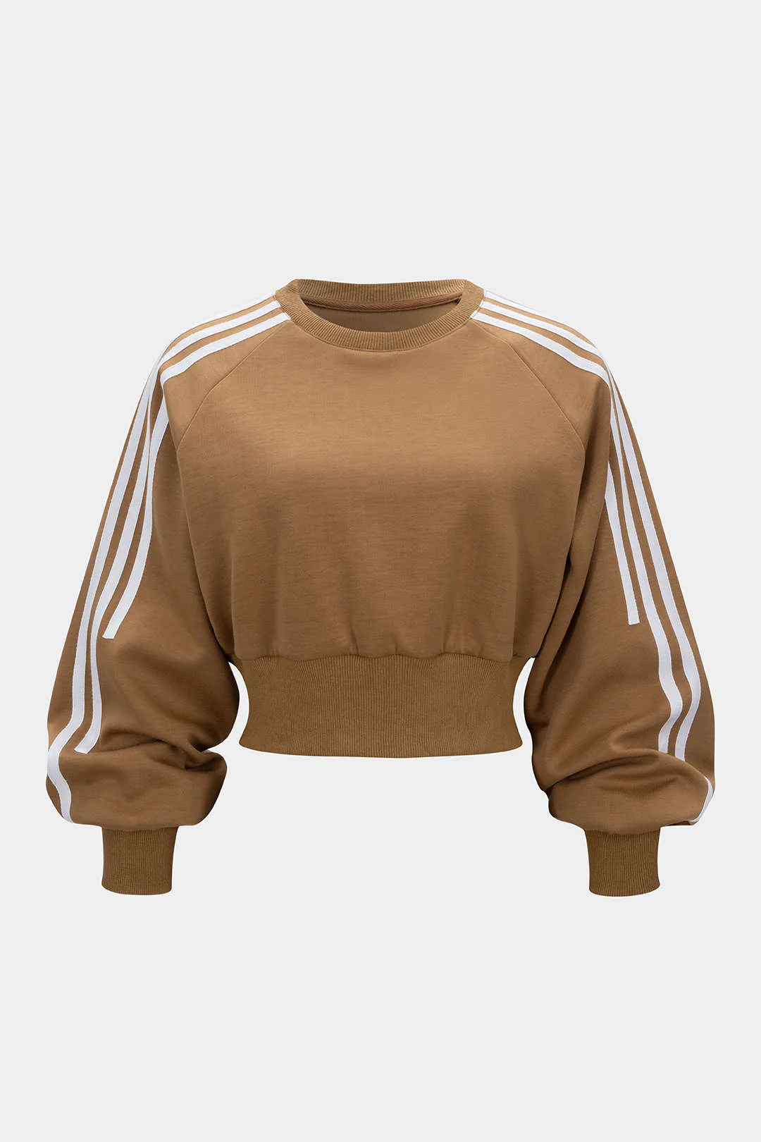 Contrast Stripes Print Ruched Round Neck Sweatshirt - Flockneti