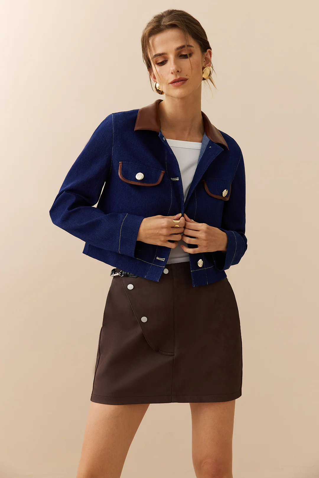 Denim Patchwork Button Pocket Outerwear - Flockneti