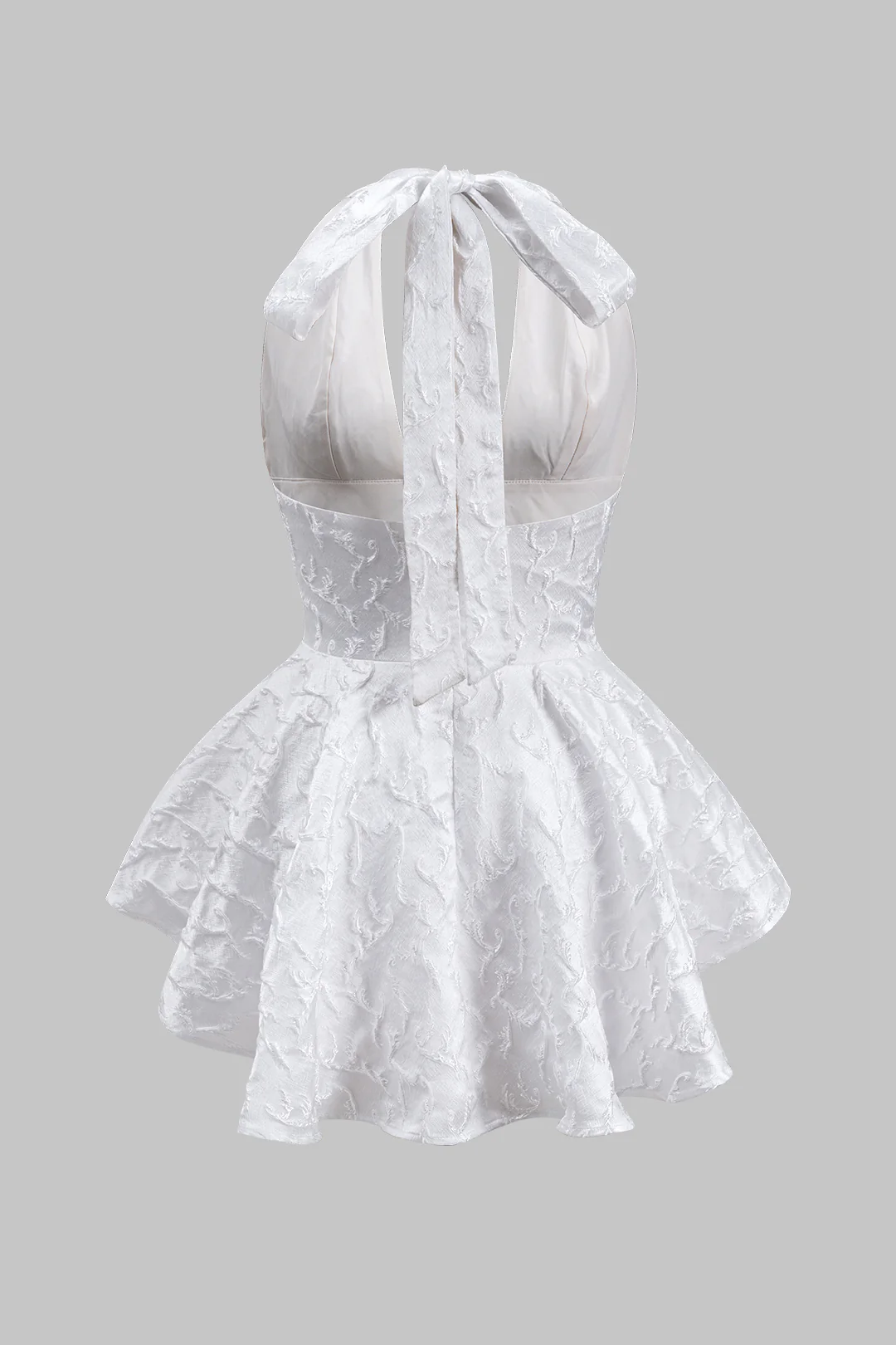 Jacquard Tie Up Zipper Backless Mini Dress - Flockneti