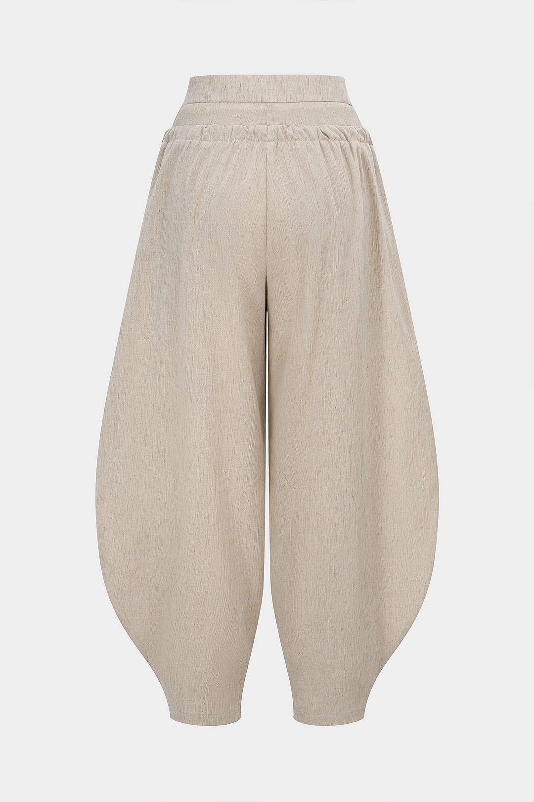 Linen Tie-Up Double Waistband Ruched Pants - Flockneti