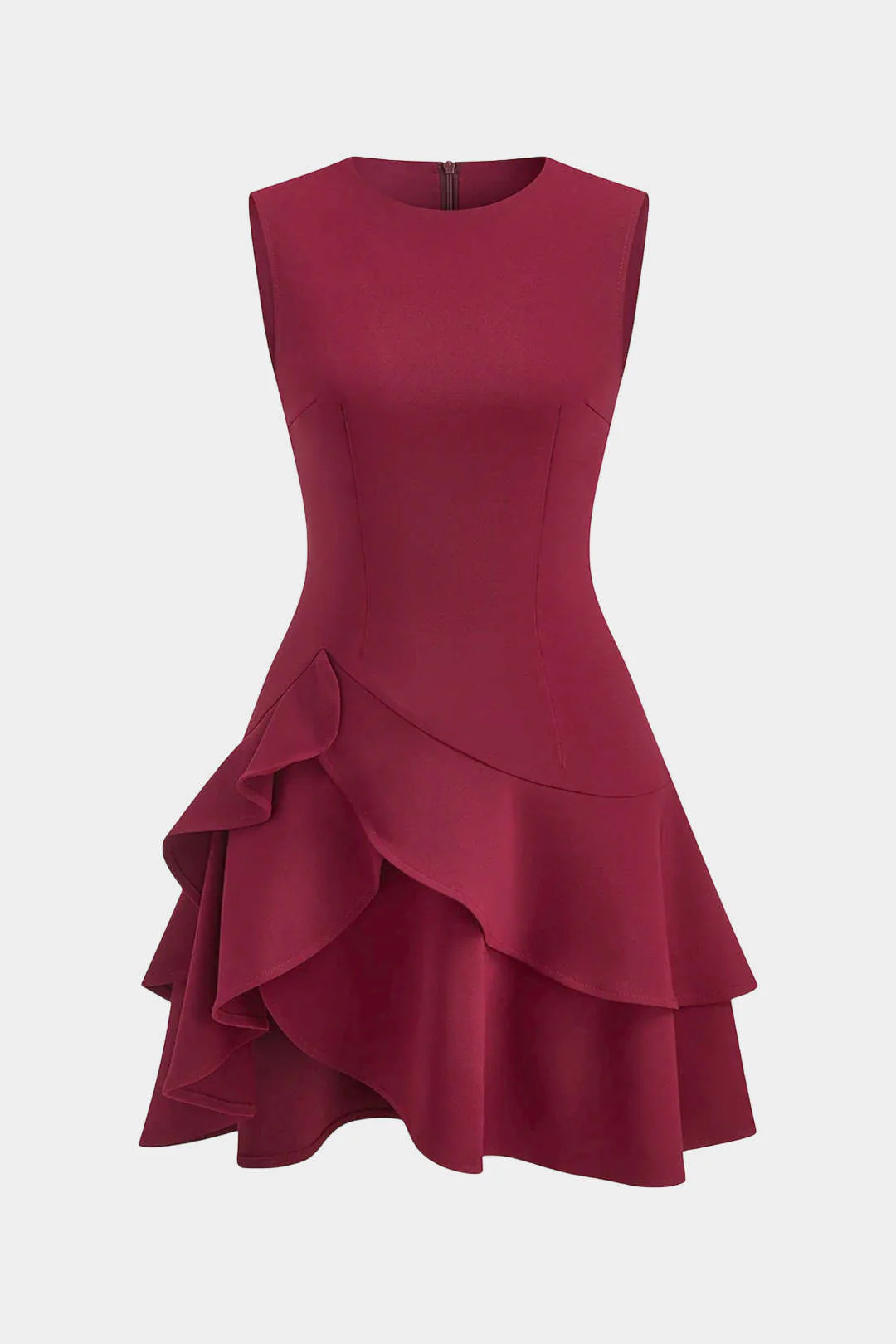 Asymmetrical Round Neck Ruffle Hem Sleeveless Mini Dress - Flockneti