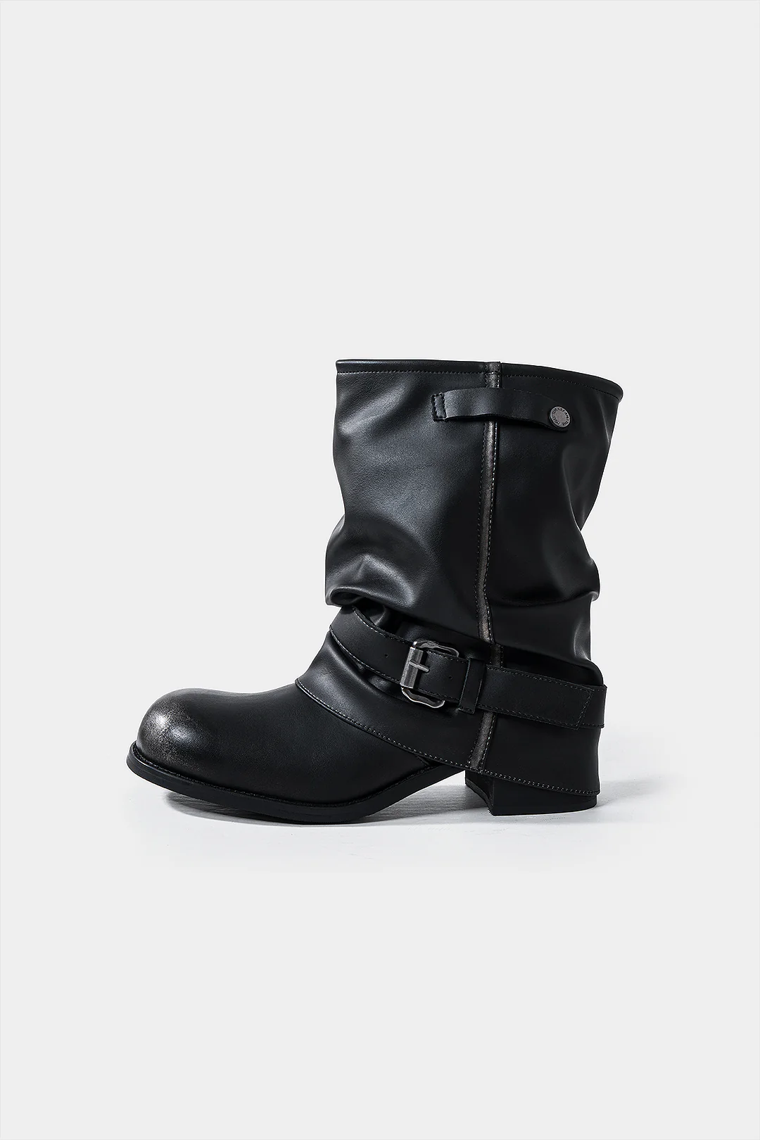 Leather Round Toe Belted Boots - Flockneti