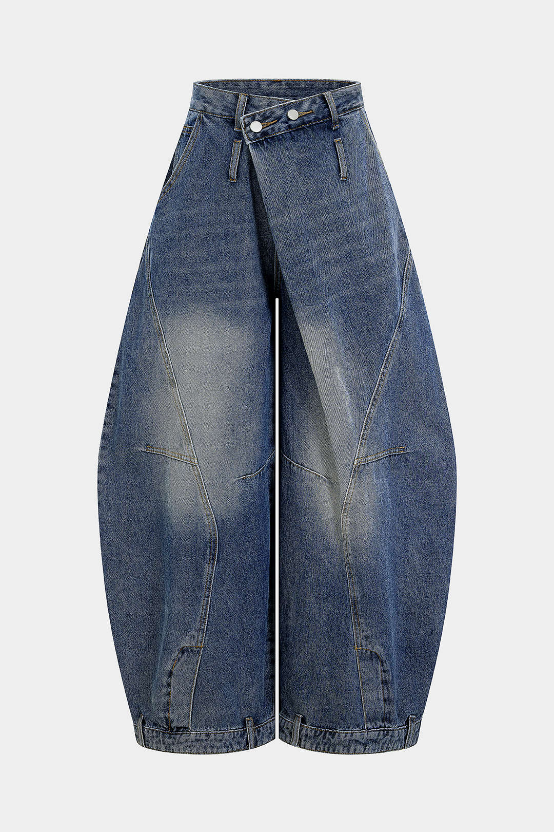 Denim Washed High Waist Barrel Jeans - Flockneti