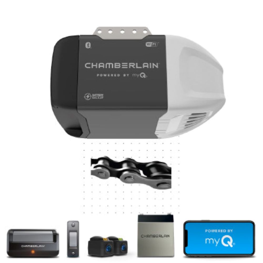Chamberlain Garage Door Opener 1/2 HP Wi-Fi Chain Drive with Battery Backup - Flockneti