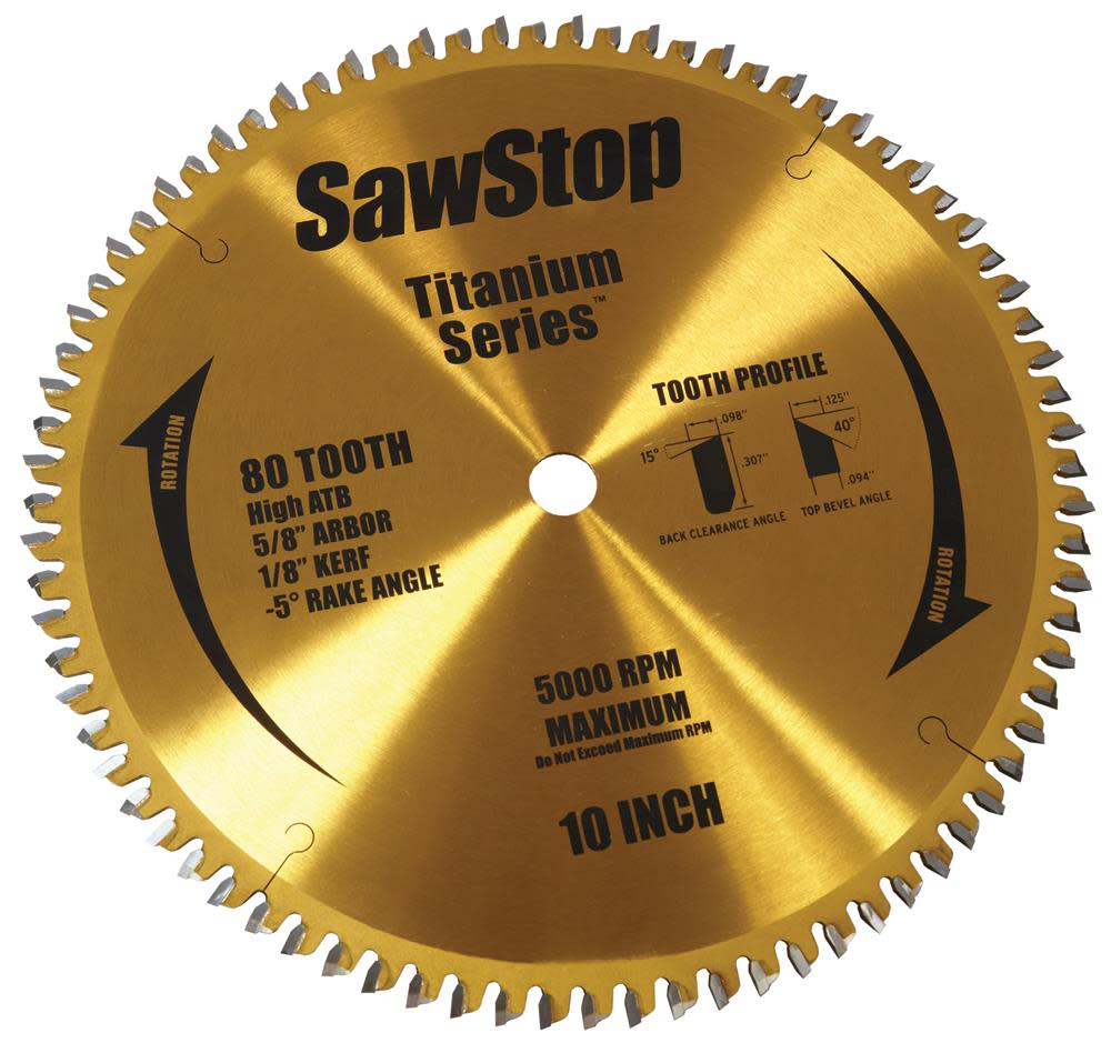 Sawstop Titanium Series Premium Woodworking Blade – 10In x 80T High AT Plywood Blade - Flockneti