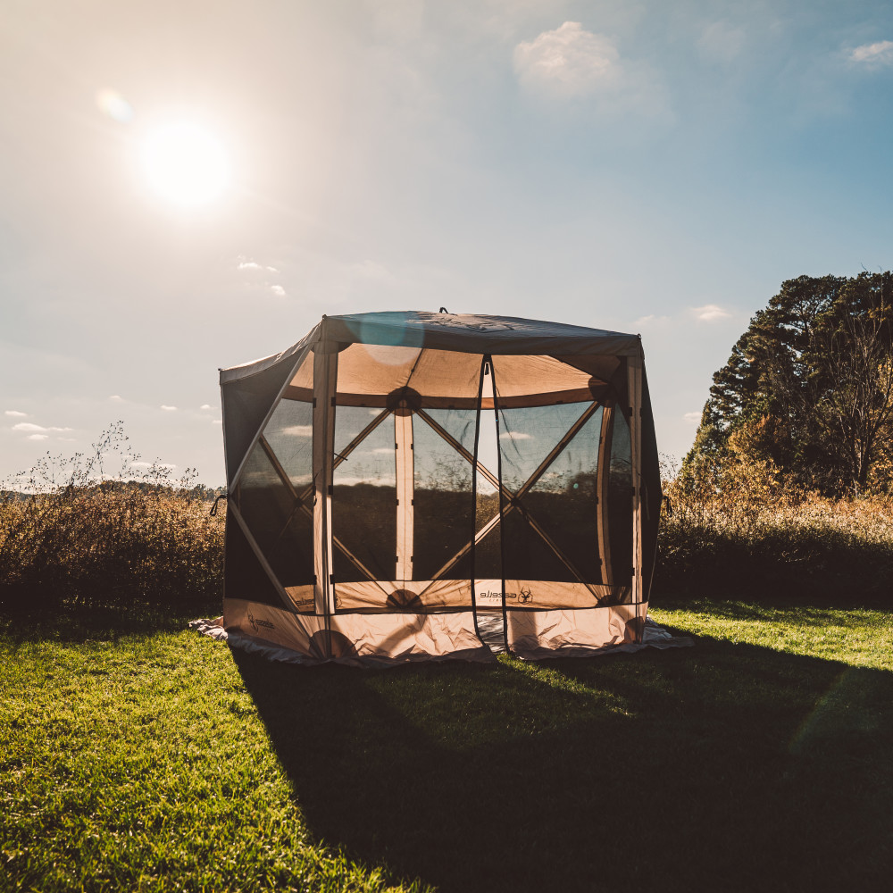 Gazelle G5 Gazebo, 5 Sided, Portable, 115″ x 106″, Desert Sand - Flockneti