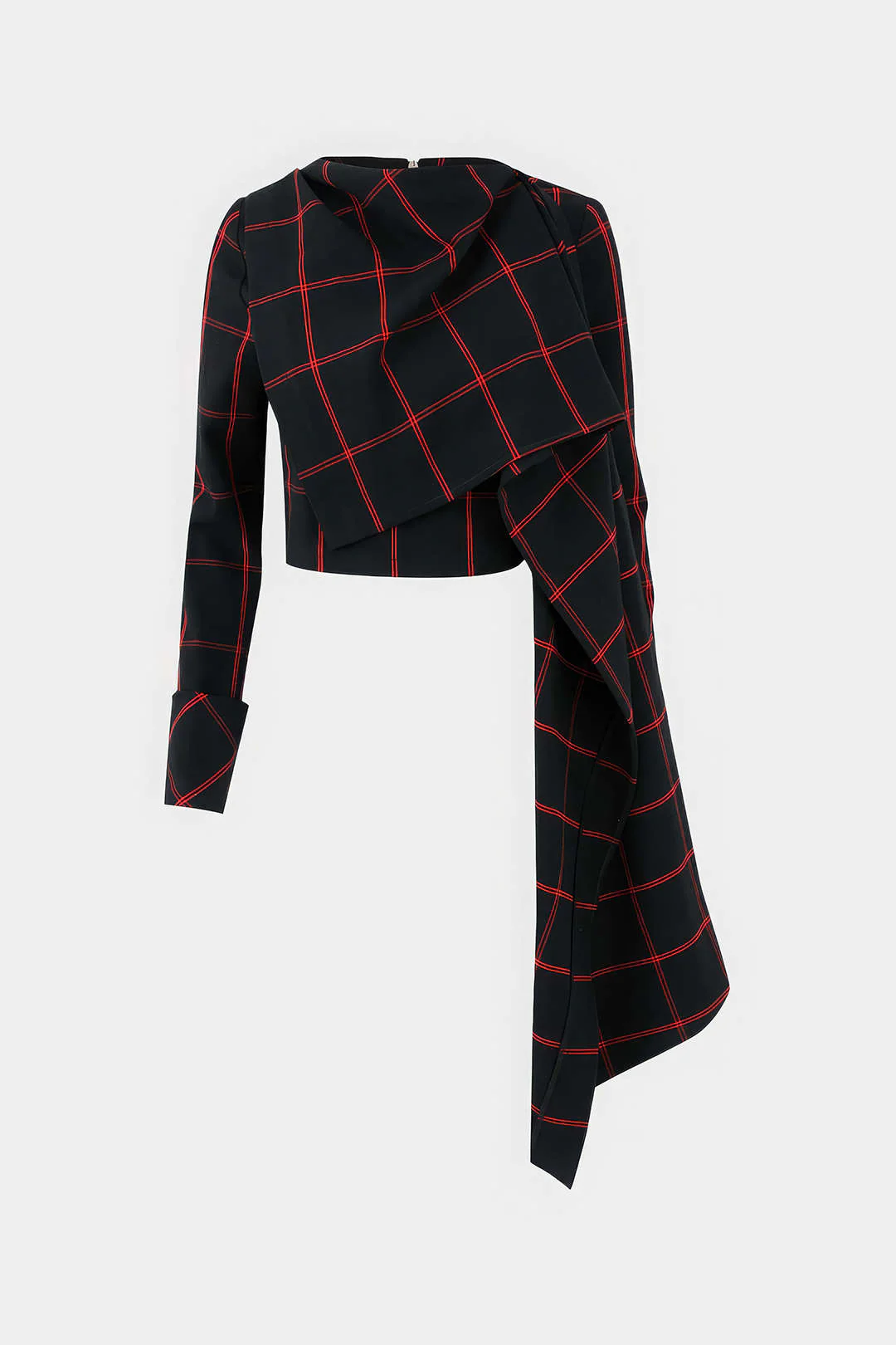Plaid Print Wrap Long-Sleeve Top - Flockneti