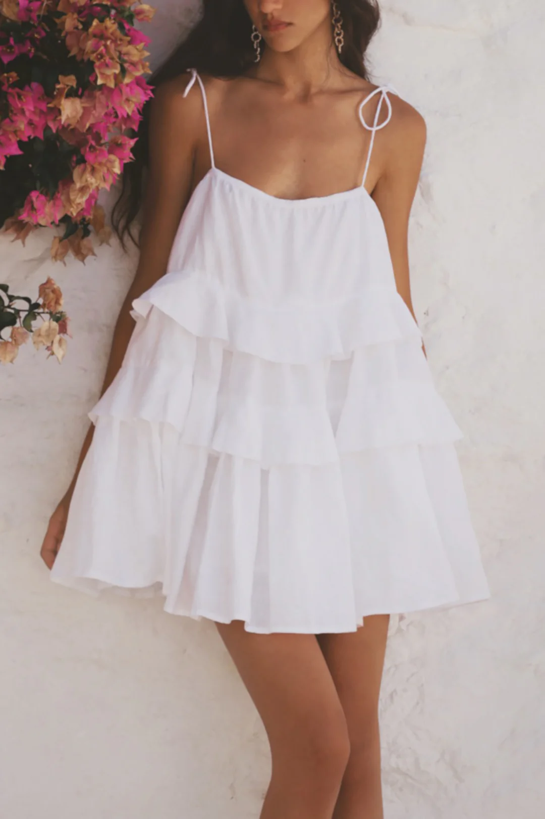 Ruffle Tie-Up Sleeveless Mini Dress - Flockneti