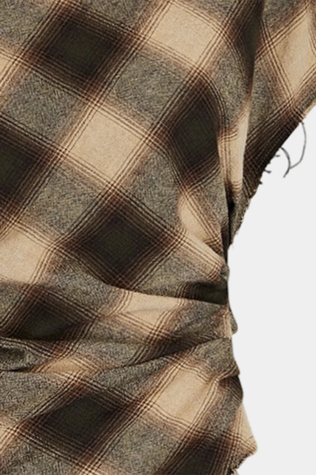 Plaid Print Frayed Edges Asymmetrical T-Shirt - Flockneti
