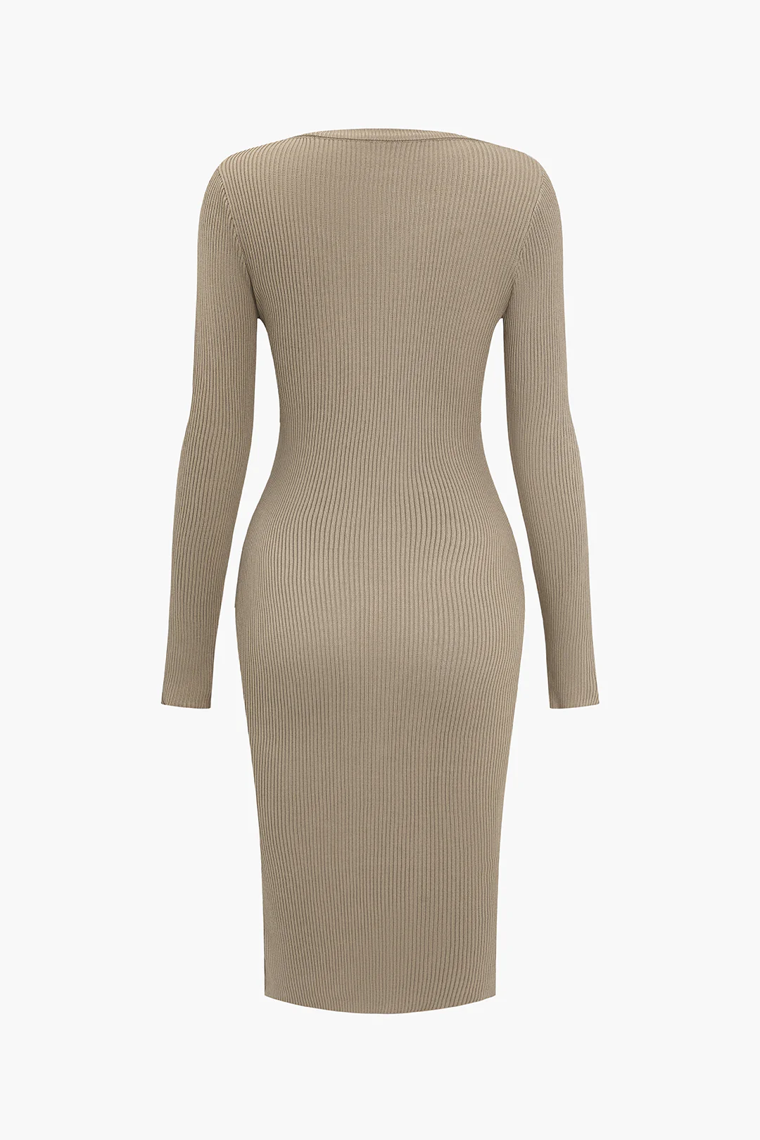 Knit Button Slit Long Sleeve Dress - Flockneti