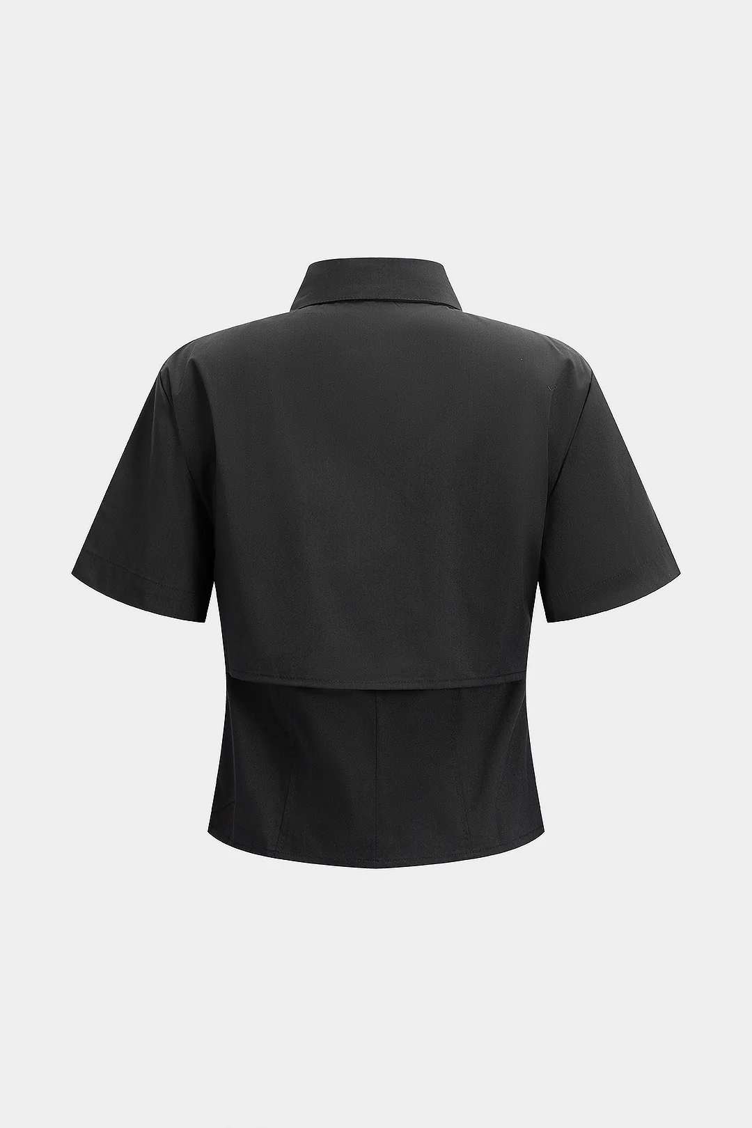Solid Lapel Double Layer Button Short-Sleeve Shirt - Flockneti