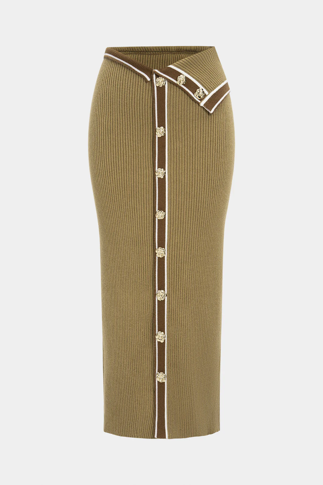 Knit Metallic Button Contrast Skirt - Flockneti