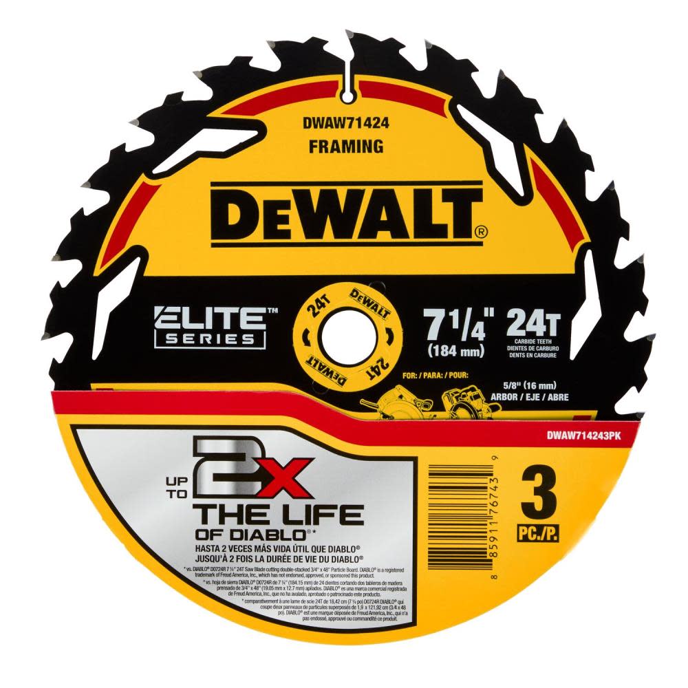 DEWALT Elite Series Circular Saw Blade 7 1/4″ 24T 3pk - Flockneti