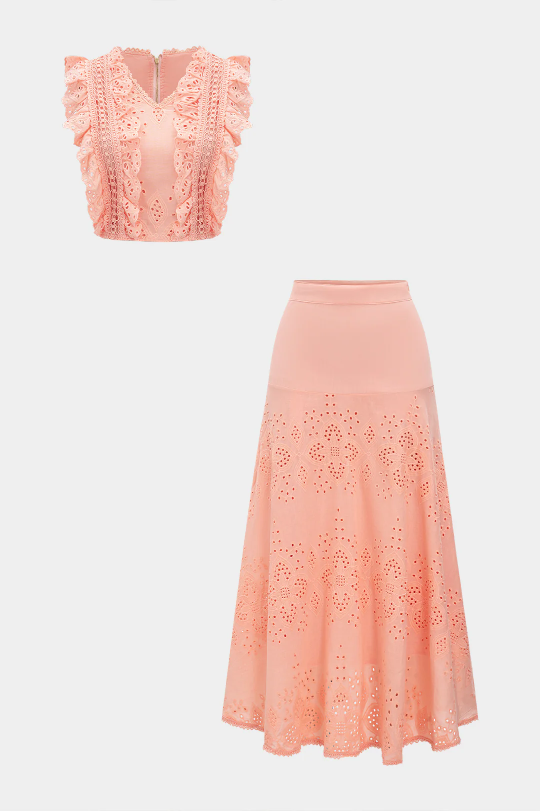 Embroidered Hollowed Out Tank Top And Skirt Set - Flockneti