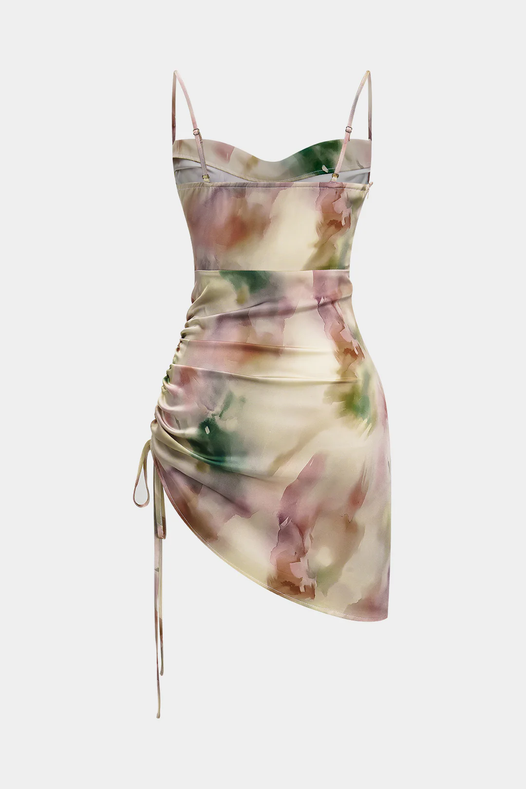 Tie Dye Ruched Drawstring Slip Sleeveless Mini Dress - Flockneti