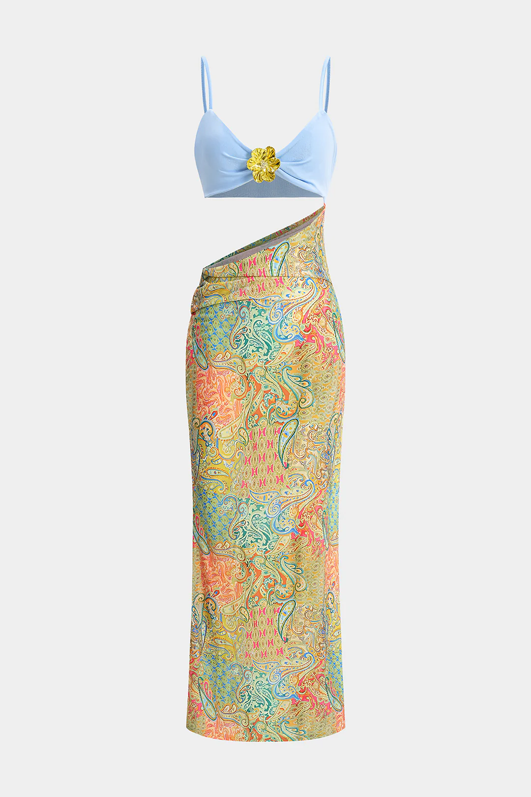 Abstract Contrast Pattern Cut Out Slip Sleeveless Maxi Dress - Flockneti
