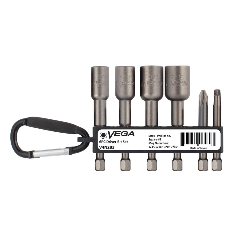 Vega Driver Bit Gunmetal Grey & Nutsetter Set 6pc - Flockneti