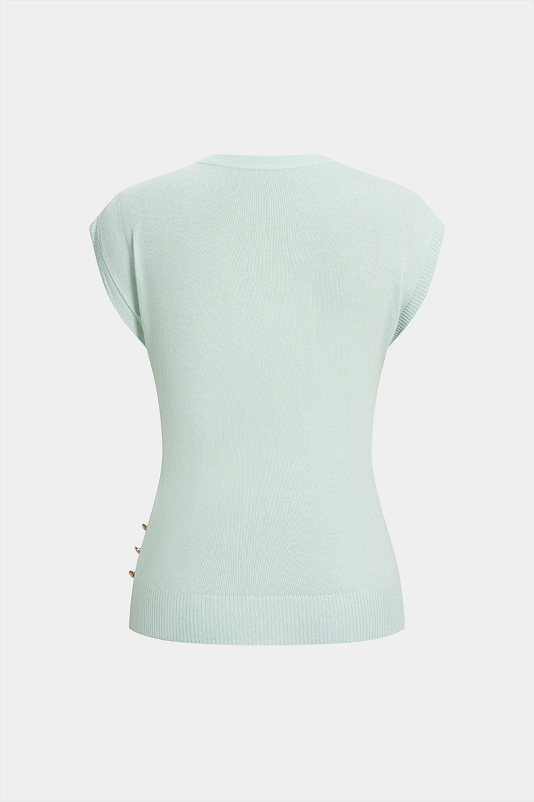 Knit Round Neck Metallic Button Tank Top - Flockneti