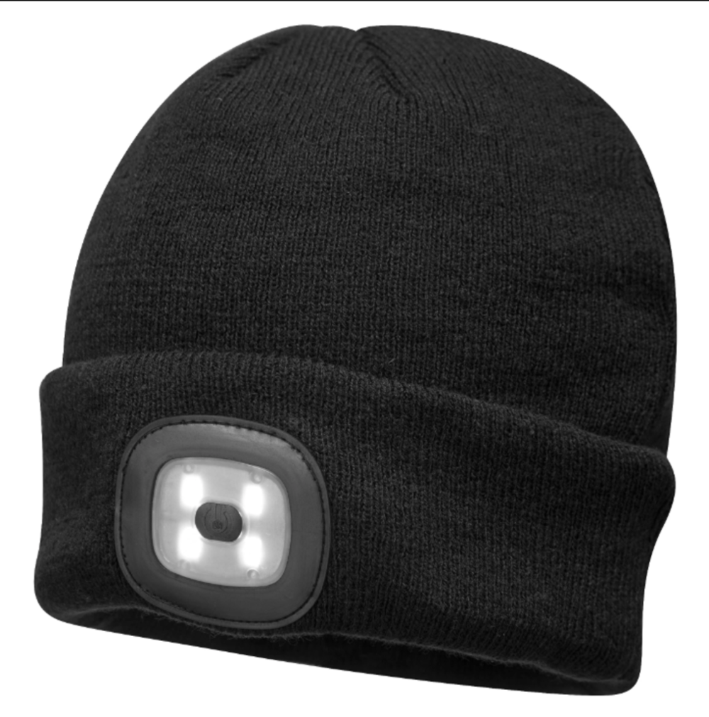 Portwest Black Rechargeable LED Beanie - Flockneti