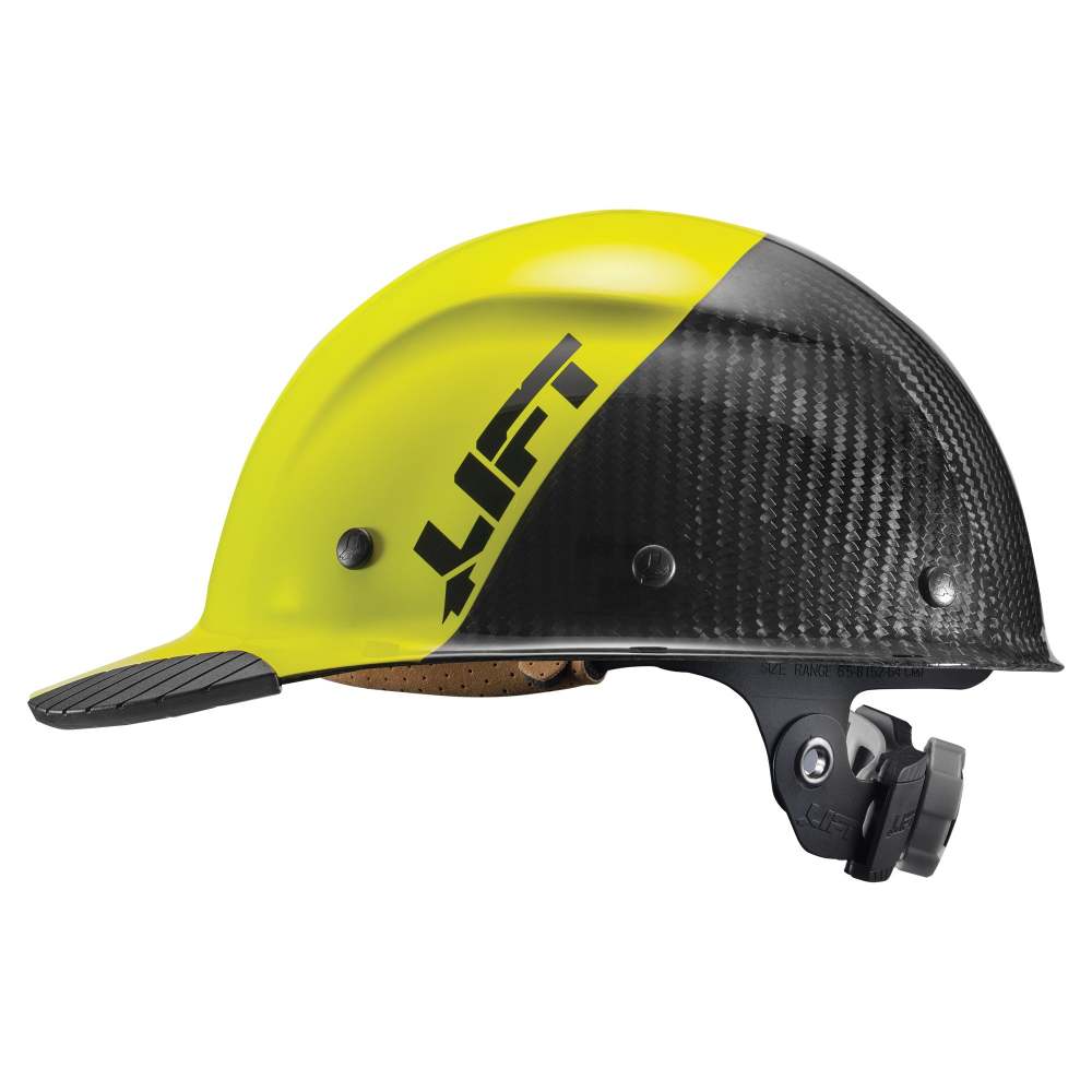 Lift Safety Hard Hat DAX FIFTY50 Yellow and Black Carbon Fiber Cap - Flockneti