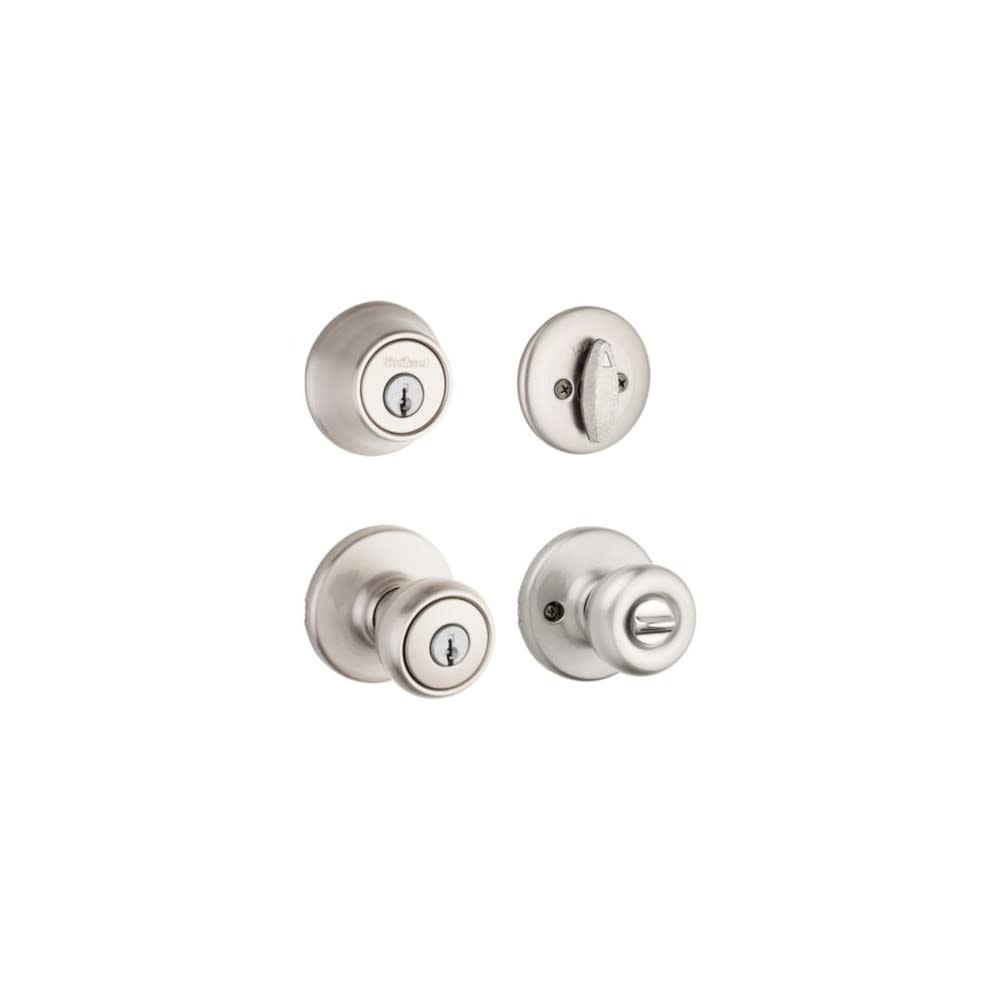Kwikset Satin Nickel Tylo Door Knob & Single Cylinder Deadbolt Set - Flockneti