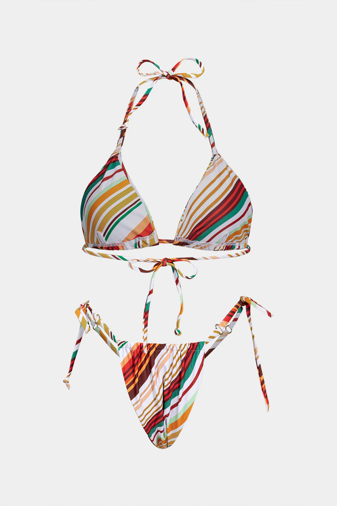 Striped Halter Tie-Up Backless Bikini Set - Flockneti