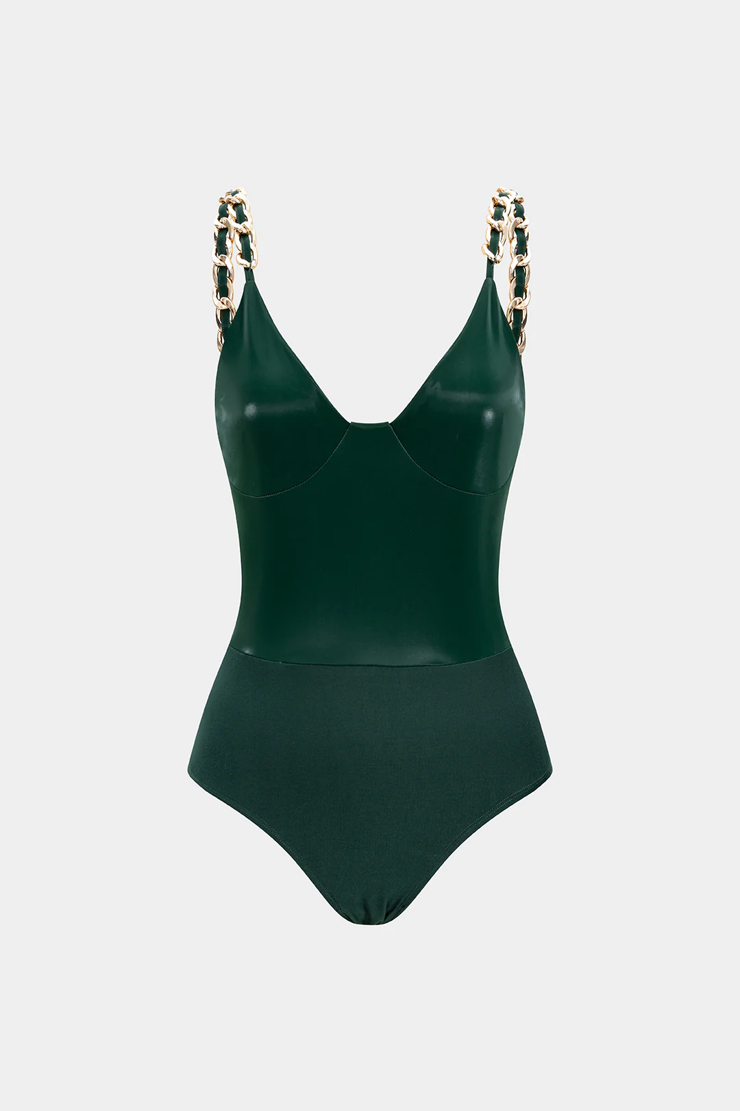 Faux Leather Chain Patchwork Sleeveless Bodysuit - Flockneti
