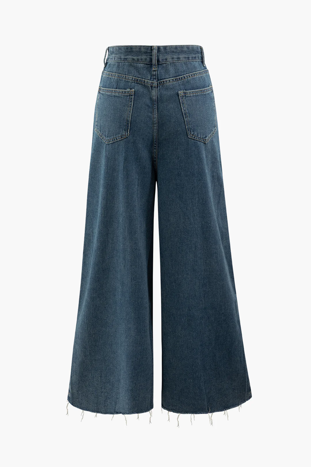 Denim Frayed Pocket High-Waisted Jeans - Flockneti