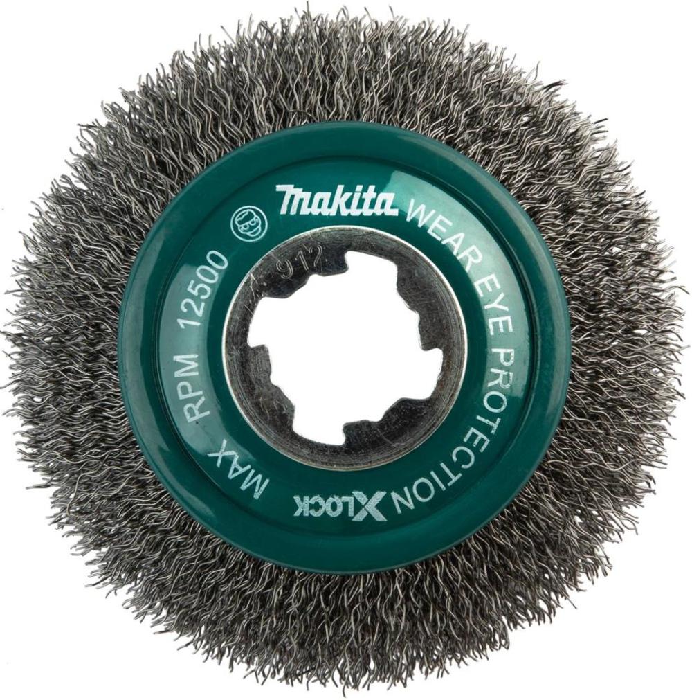 Makita X LOCK 4″ Carbon Steel Crimped Wire Bevel Brush - Flockneti