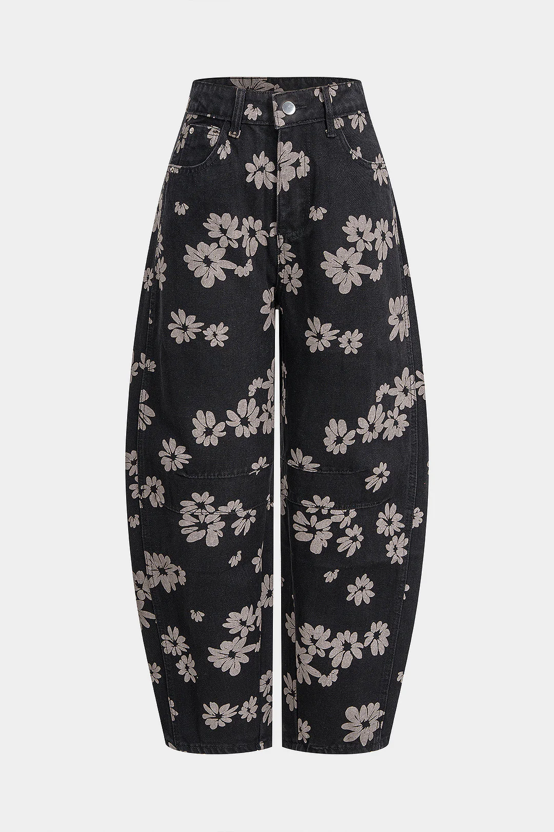 Denim Floral Print High Waist Jeans - Flockneti