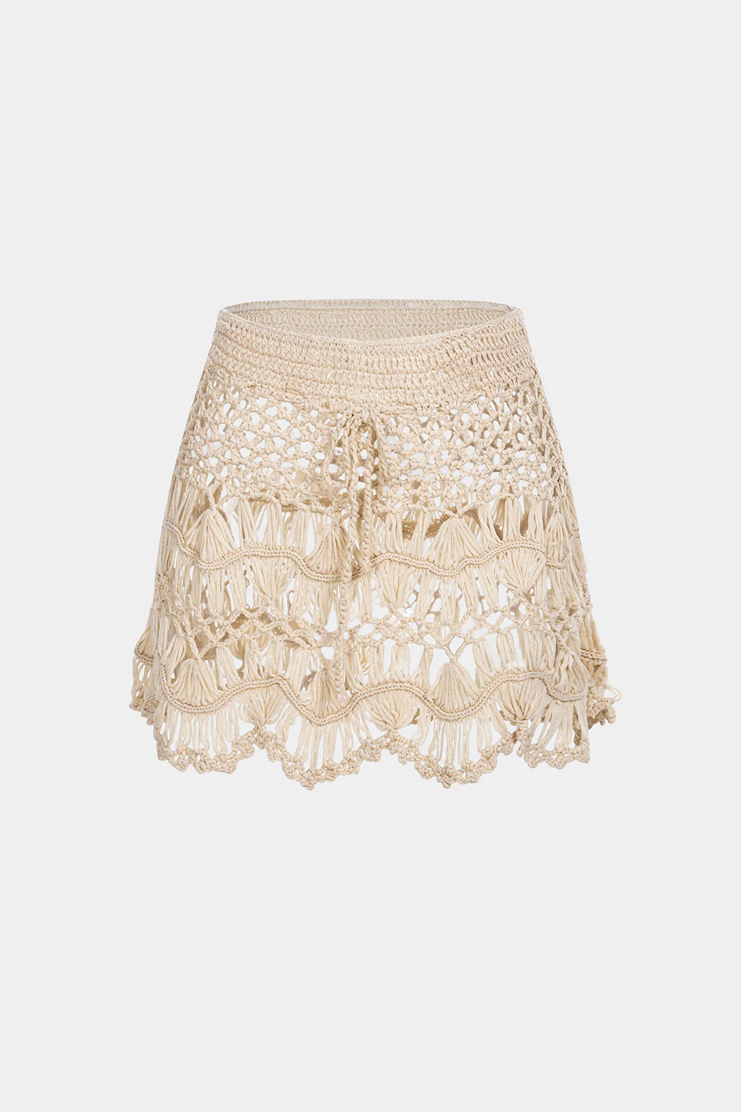 Knit Solid Tie Front Hollow Out Skirt - Flockneti