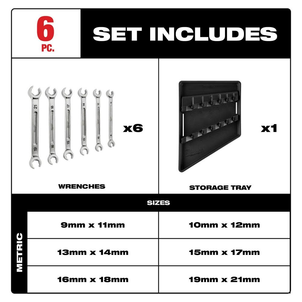 Milwaukee Wrench Set Double End Flare Nut Metric 6pc - Flockneti