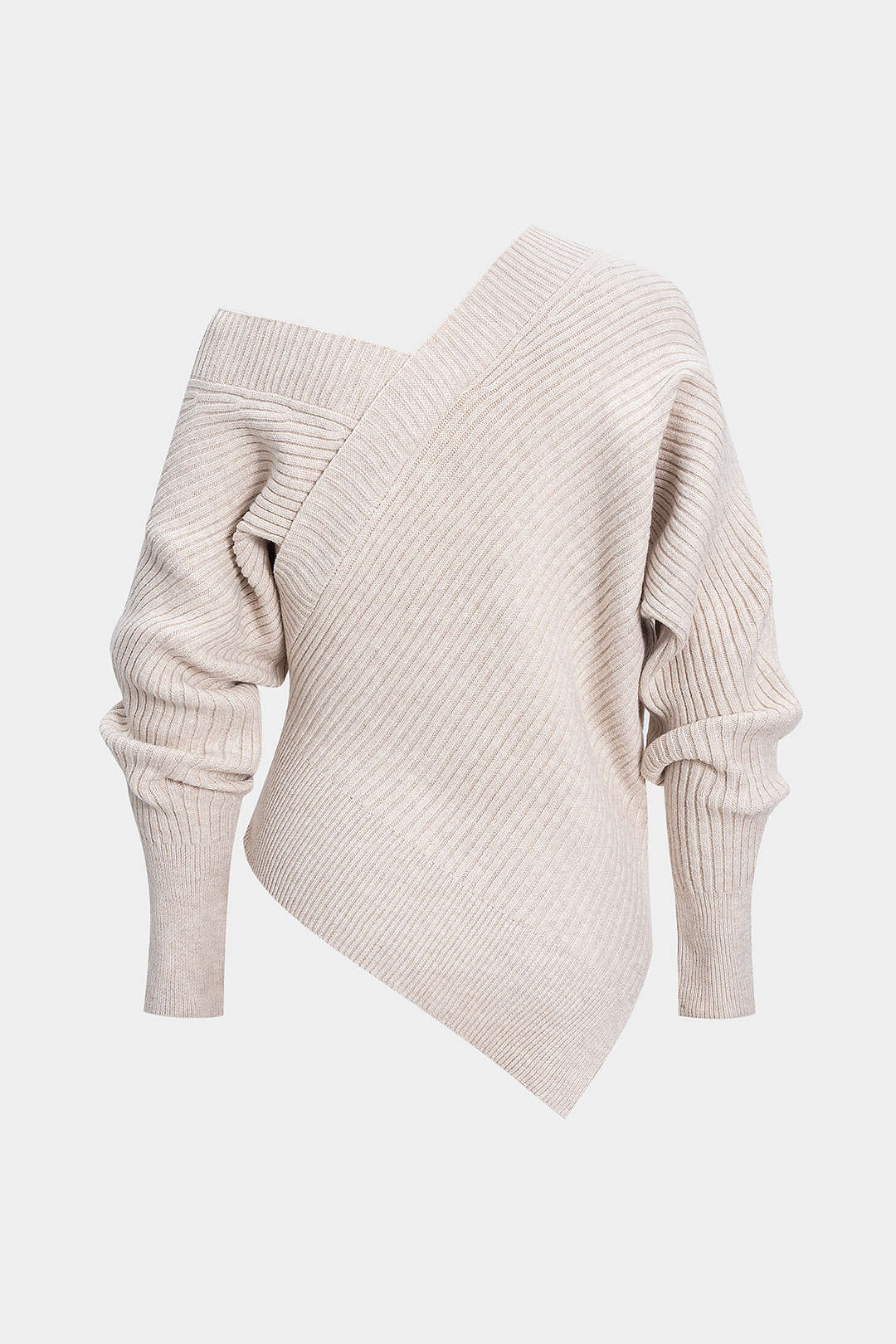 Knit Asymmetrical V-Neck Long-Sleeve Top - Flockneti