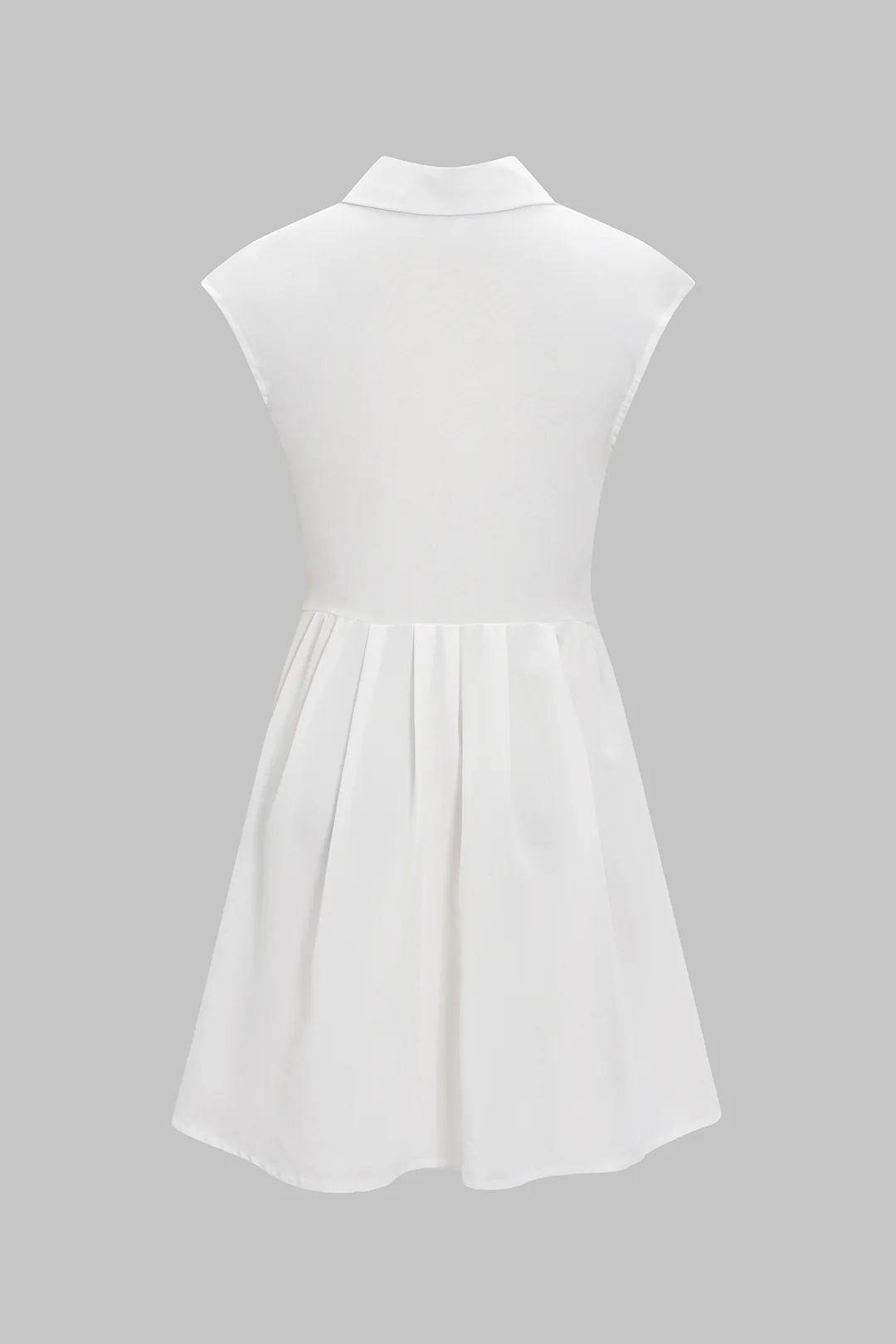 Solid V-Neck Button Pleated Short Sleeve Mini Dress - Flockneti