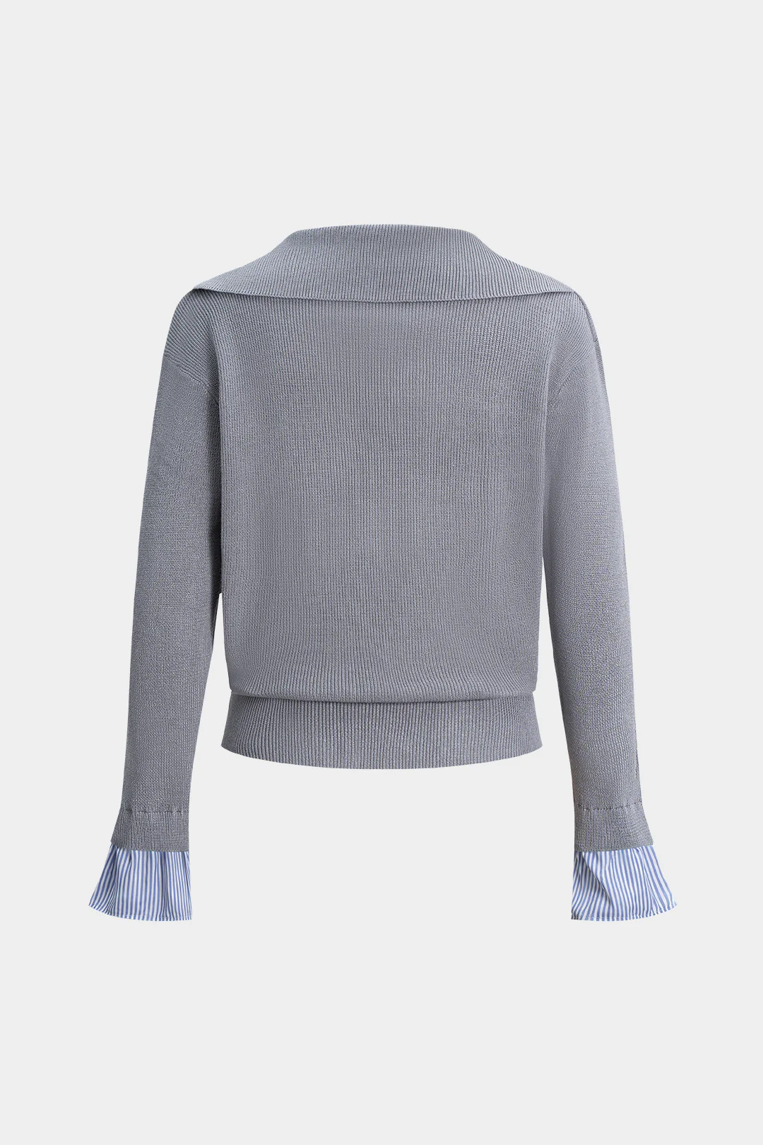 Knit Patchwork V-Neck Long-Sleeve Top - Flockneti