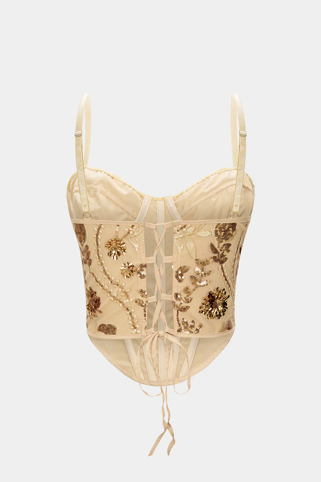 Mesh Patchwork Sequin Embroidery Tie-Up Cami Top - Flockneti