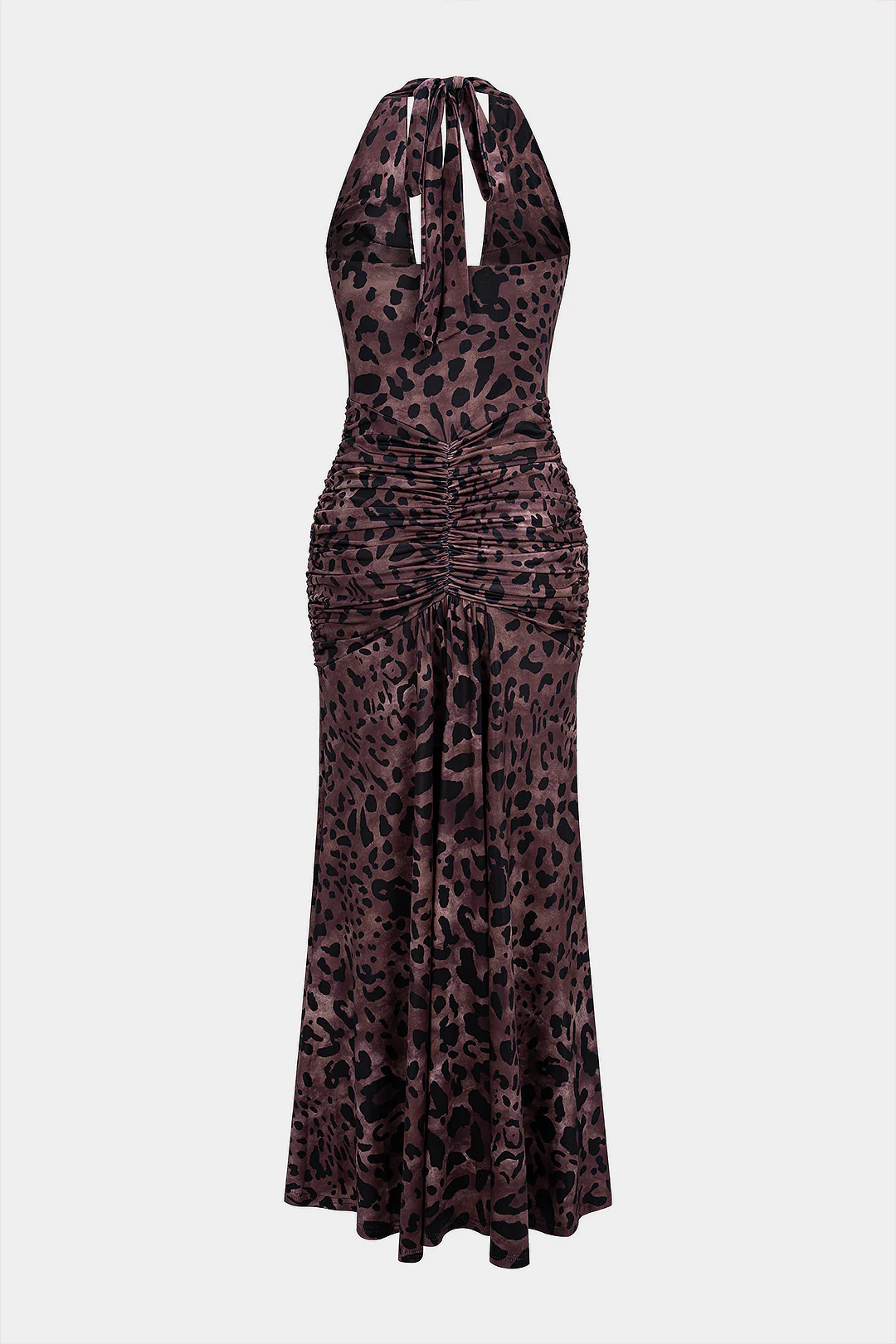 Leopard Print Halter Neck Backless Tie-Up Sleeveless Maxi Dress - Flockneti