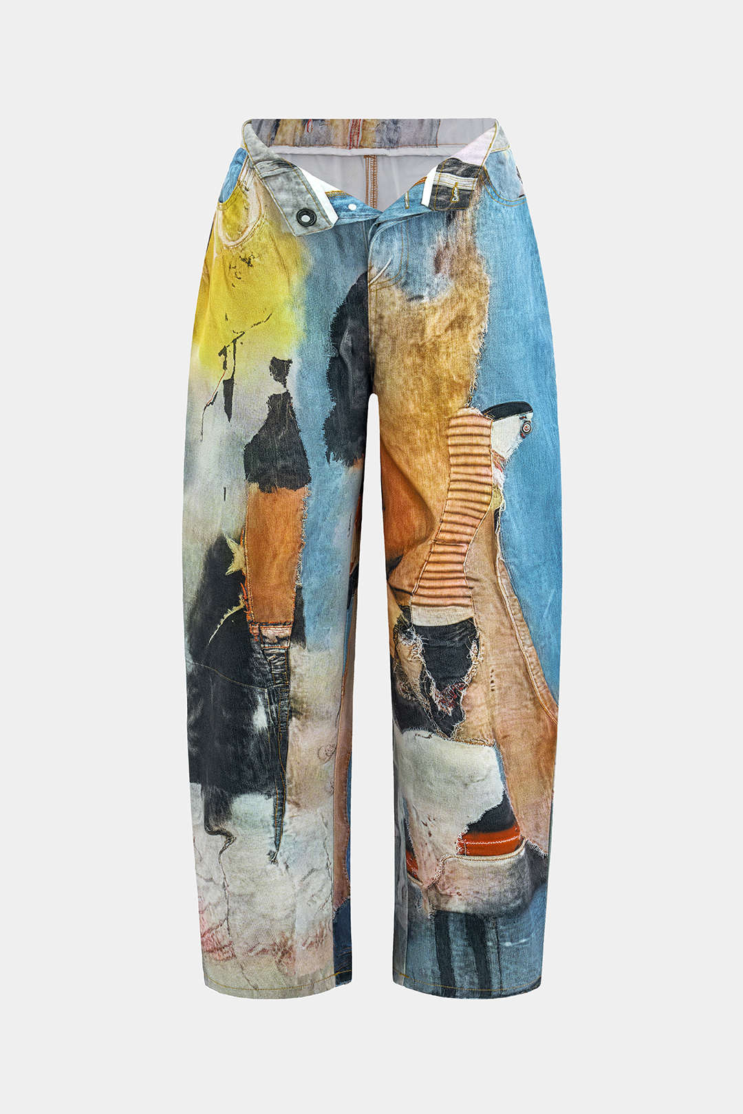 Abstract Print Button Wide Leg Trousers - Flockneti