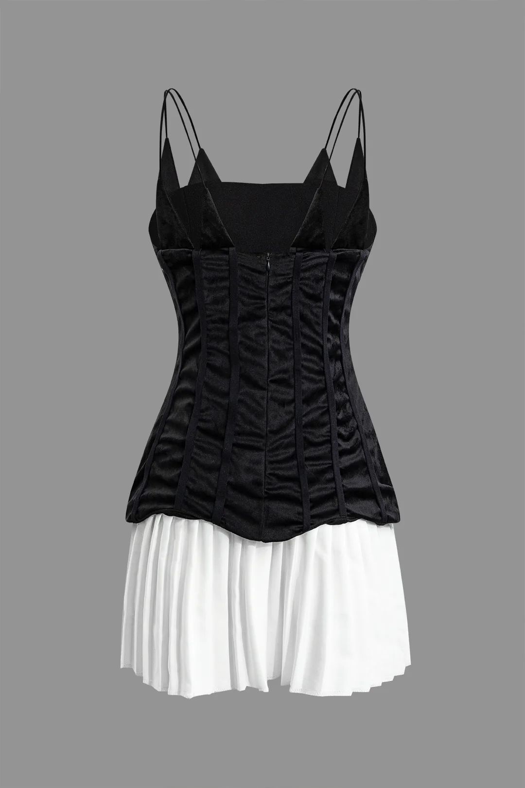 Velvet Patchwork Pleated Sleeveless Mini Dress - Flockneti