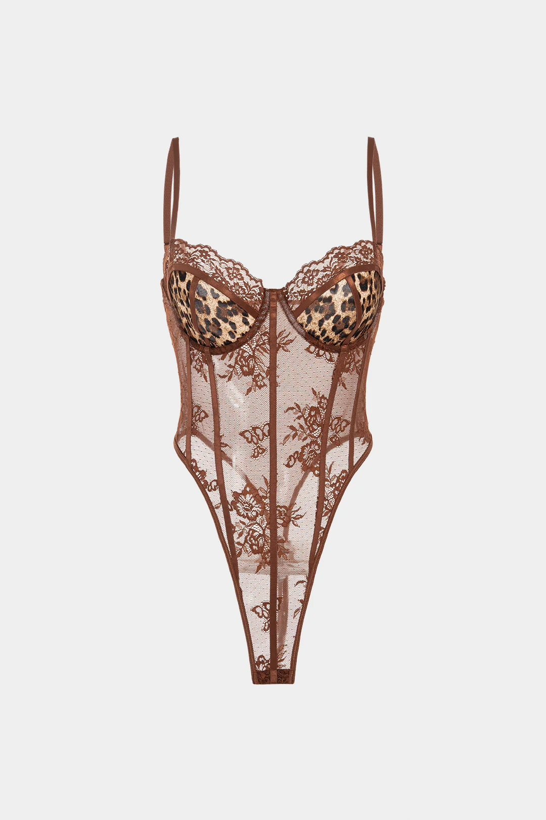 Leopard Print Lace Sleeveless Bodysuit - Flockneti