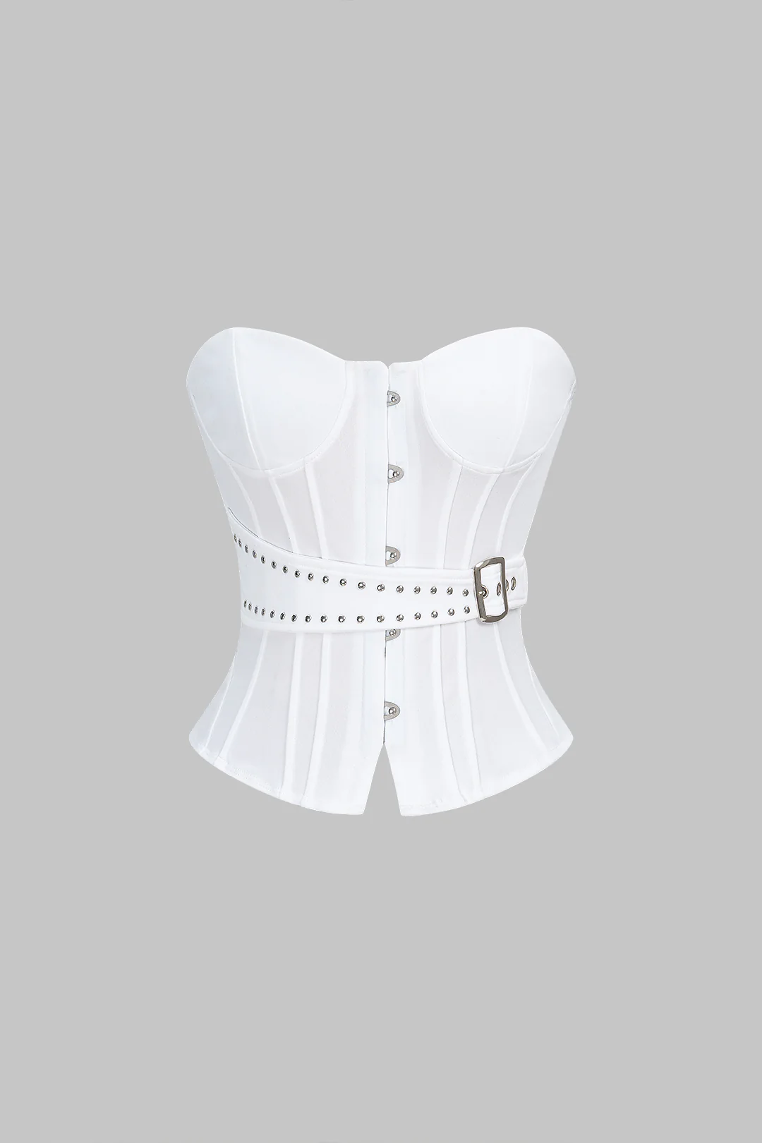 Asymmetrical Metallic Belted Corset Tube Top - Flockneti