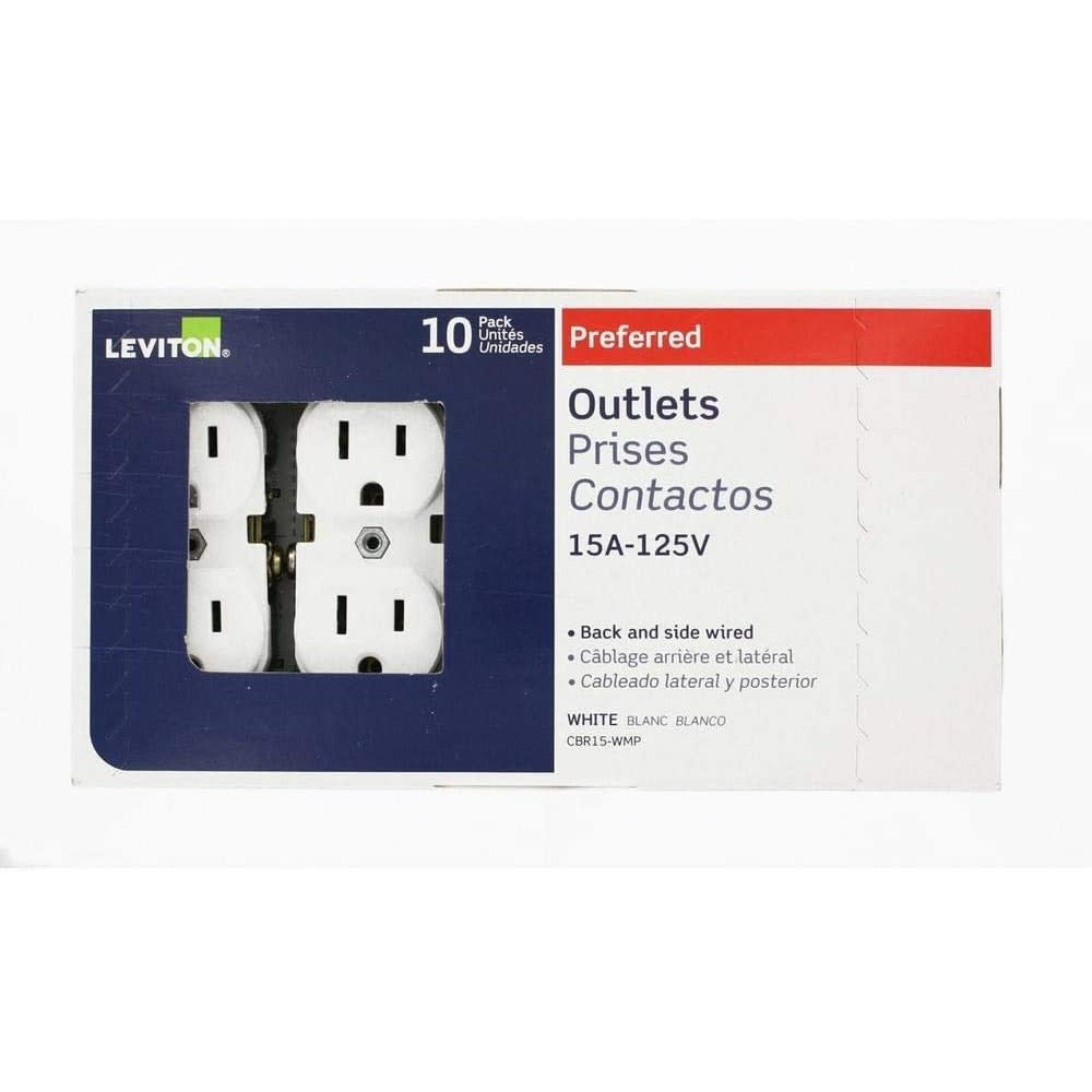 Leviton 15A 125V White Indented Face Duplex Receptacle Outlet 10pk - Flockneti