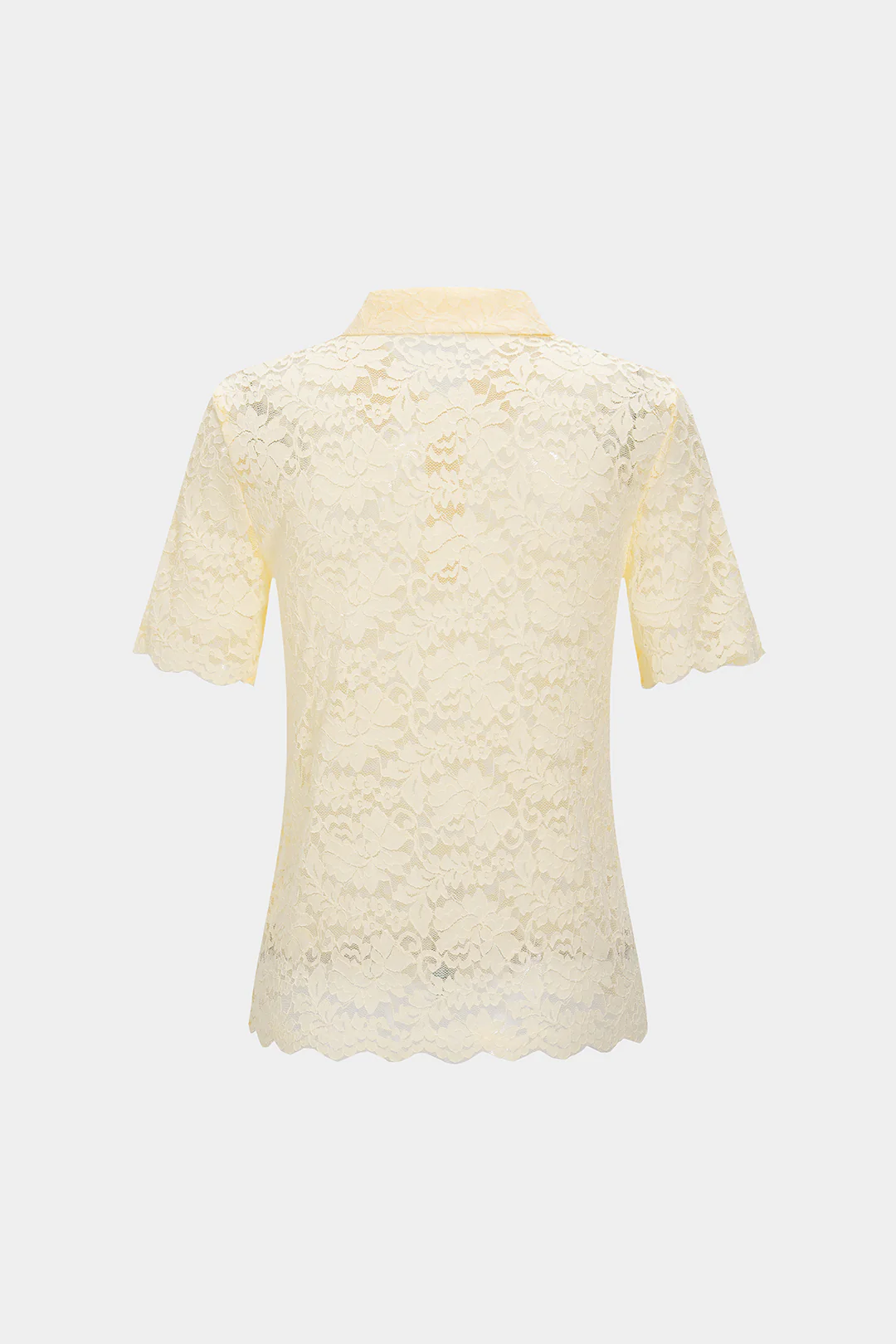 Knit Patchwork Floral Lace Polo Collar Short-Sleeve Top - Flockneti