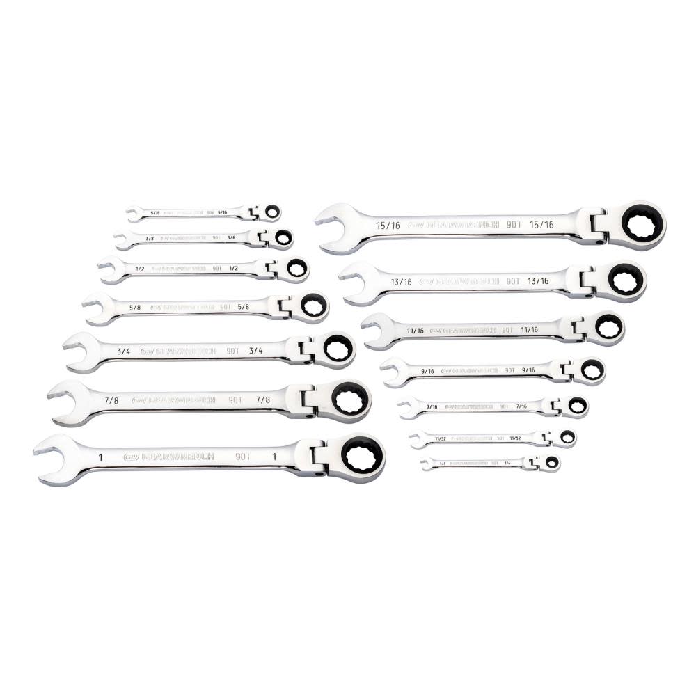 GEARWRENCH 14 Pc 90T 12 Point Flex Head Ratcheting Combination SAE Wrench Set - Flockneti
