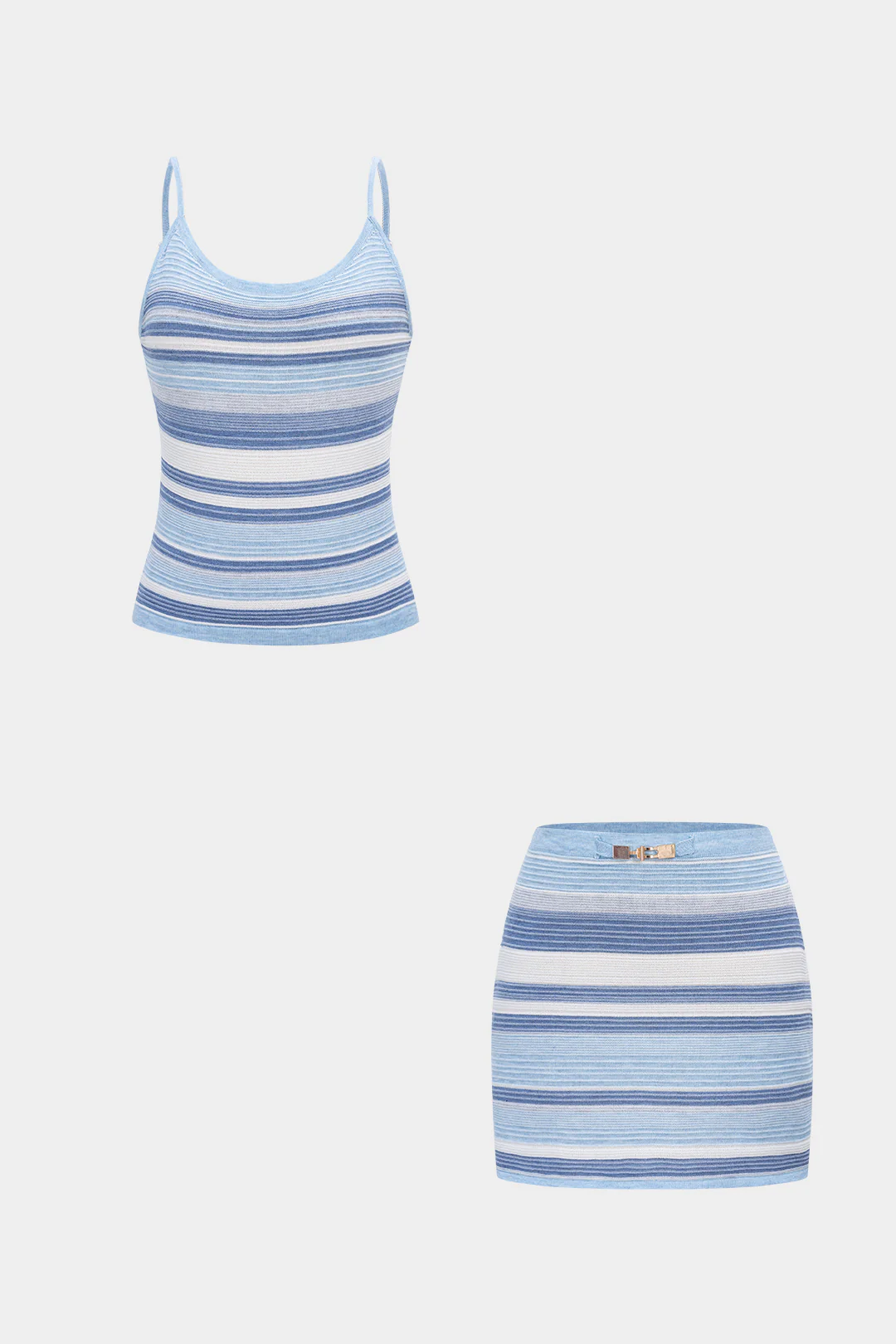 Knit Contrast Striped Round Neck Cami Top And Mini Skirt Set - Flockneti