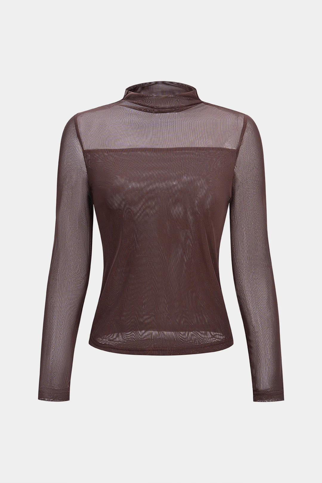 Mesh Patchwork Chiffon Mock Neck Long-Sleeve Top - Flockneti